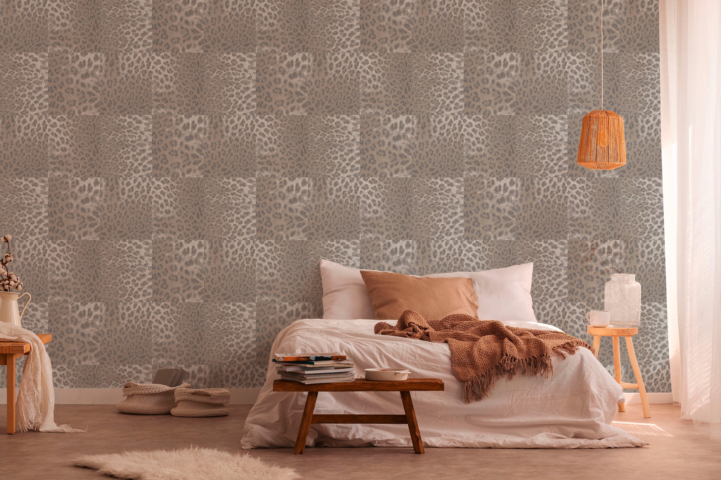 living walls Vliestapete »Desert Lodge«, Fellimitat-animal print-gemustert, Tapete Leopardenmuster