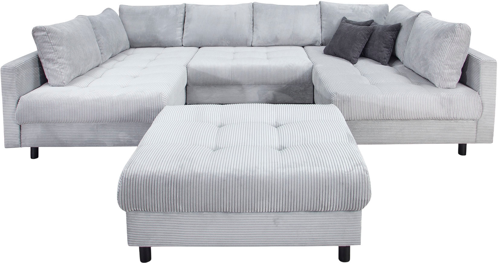 OTTO home Wohnlandschaft »Antonia U-Form, B: 298 cm, inkl. Hocker, Federkernpolsterung« extra große Liegefläche, 282x178cm, inkl. 3 Zierkissen