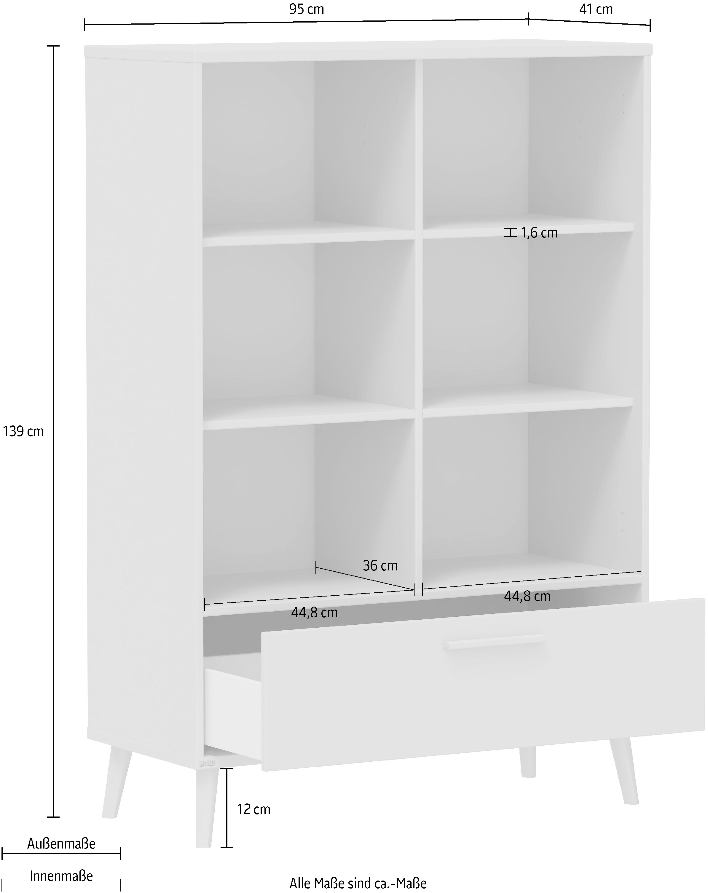 PAIDI Standregal »EEFJE mit Schublade, offenen Fächern, verschiedene Ausführungen« B/H/T ca. 48-95/139/41cm,  Soft-Close, stabiles und langlebiges Regal, geprüfte Qualität