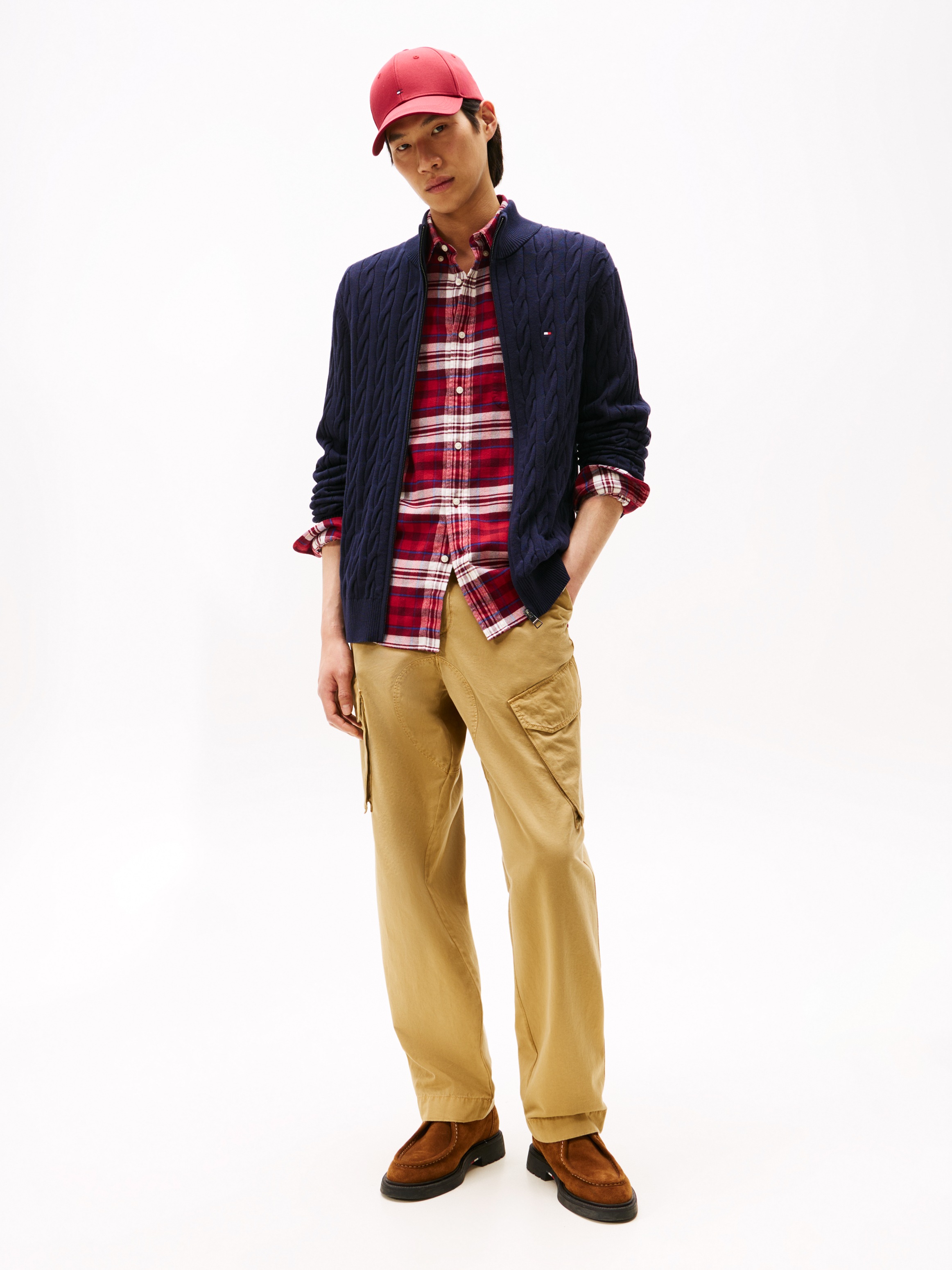 Tommy Hilfiger Strickjacke »CLASSIC COTTON CABLE ZIP THROUGH« mit Rippstrickstehkragen, mit Zopfstrickmuster