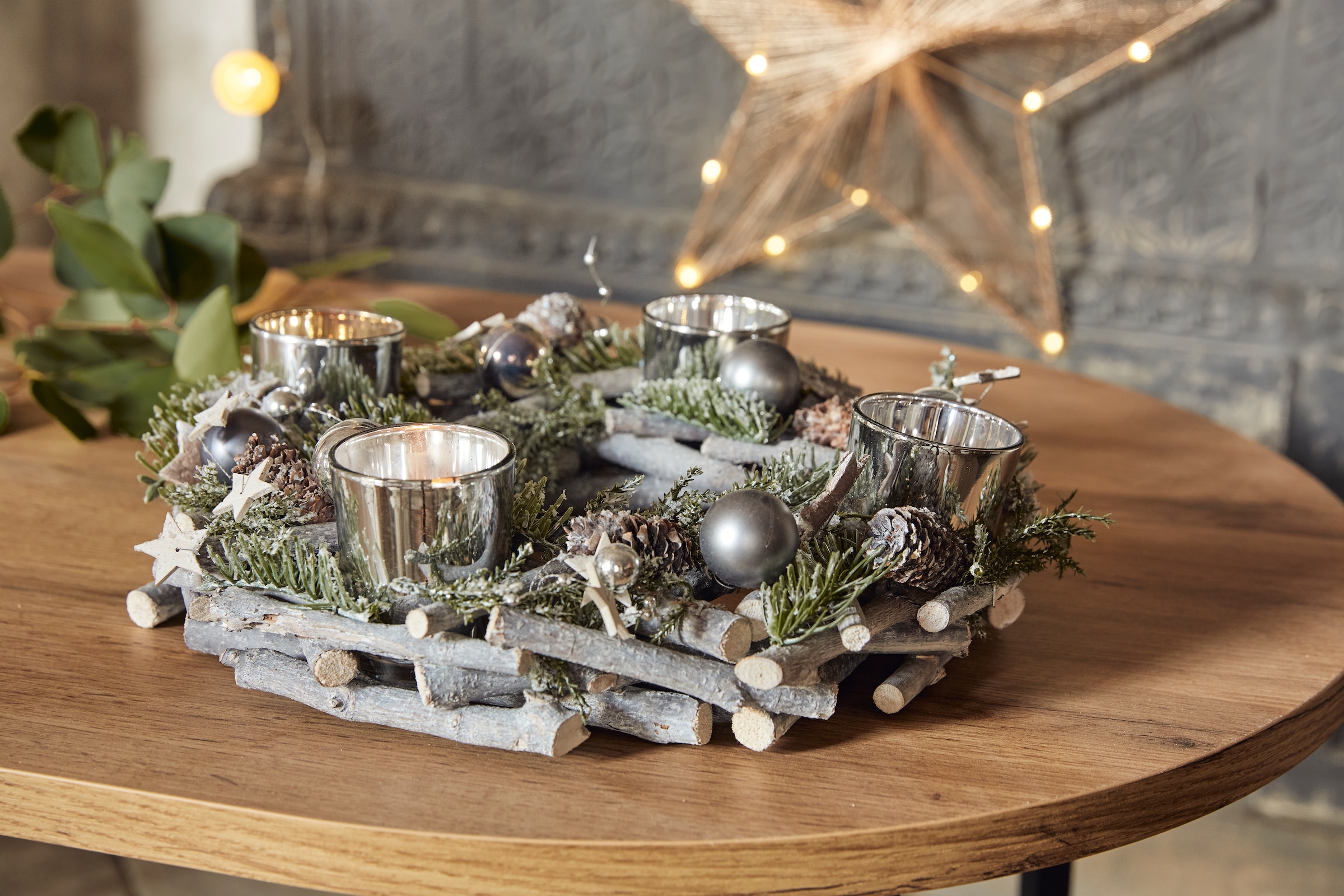 Home affaire Adventskranz »Weihnachtsdeko«, aus Echtholz für 4 Teelichter,  Ø 30 cm | BAUR | Teelichthalter
