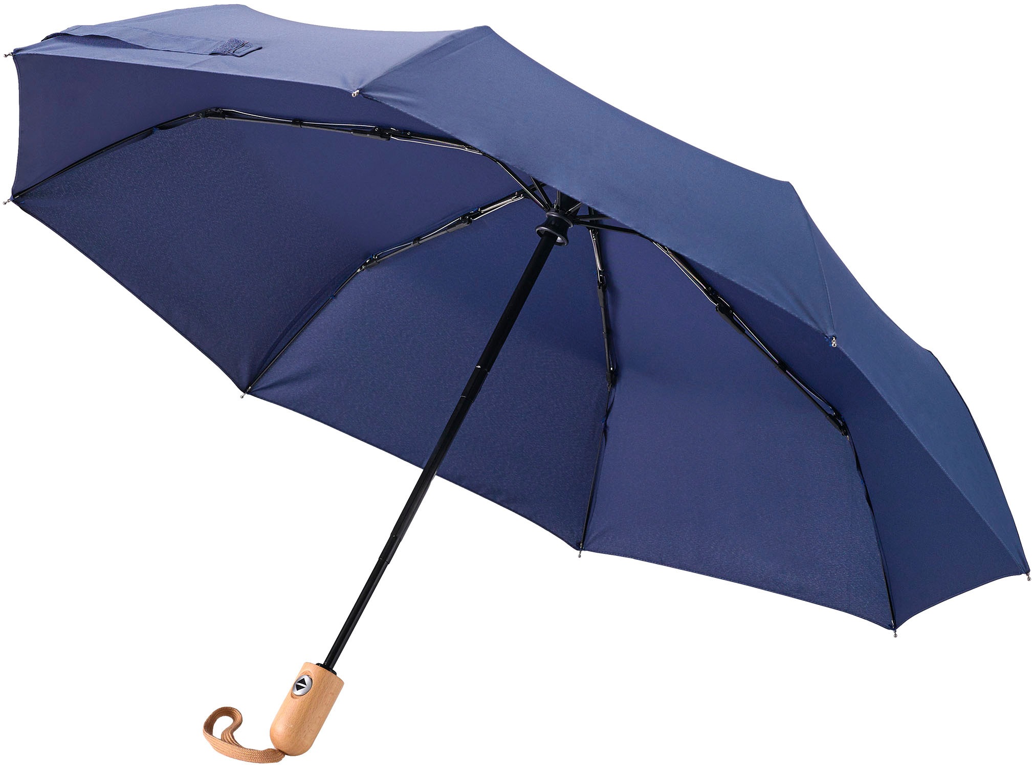 EuroSCHIRM® Taschenregenschirm »Taschenschirm 32P7-PET«, Taschenregenschirm 32P7-PET, marineblau, Automatik, Buche Holzgriff