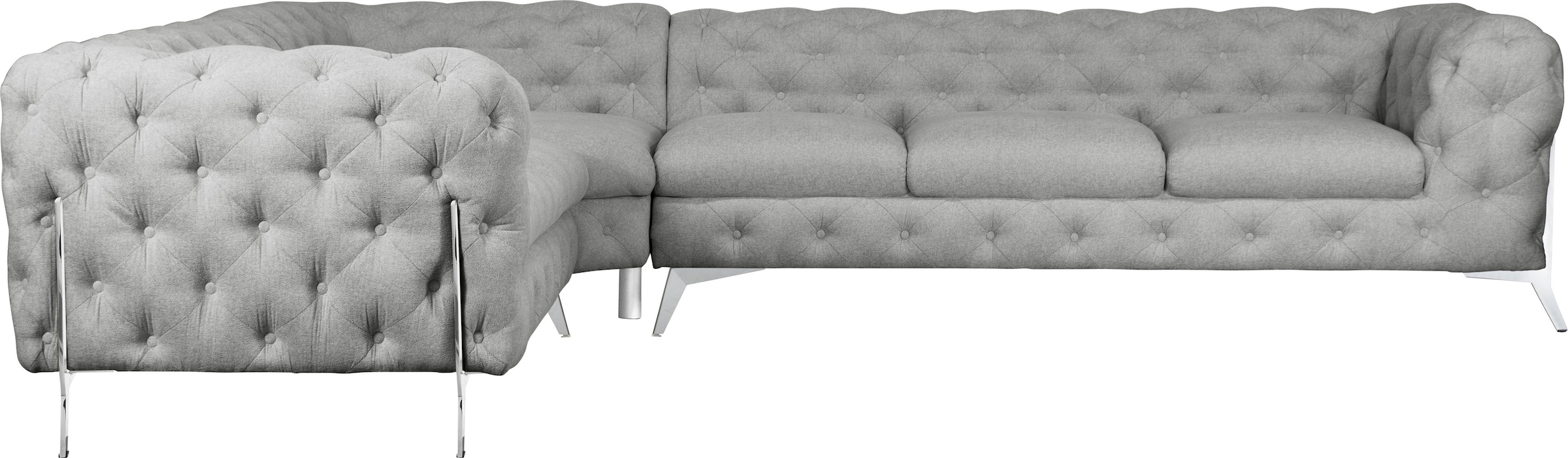 Leonique Chesterfield-Sofa »Amaury L-Form«, großes Ecksofa, Chesterfield-Optik, Breite 323 cm, Fußfarbe wählbar