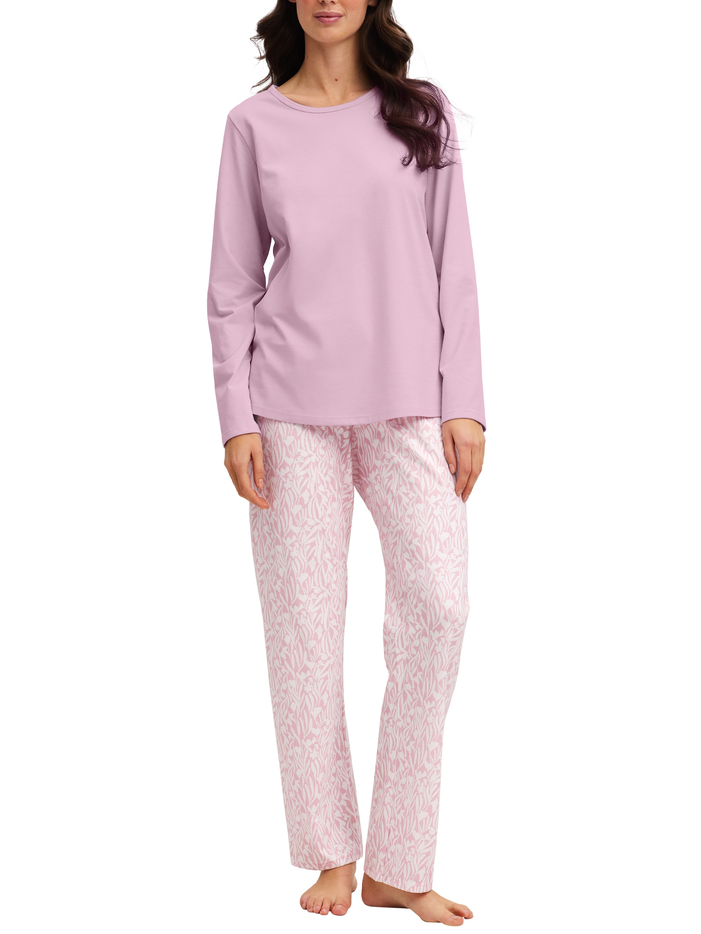 CALIDA Schlafanzug »Blooming Nights« 2 Streifen-Design, Single Jersey Qualität, Rundhals, Langarm, weich