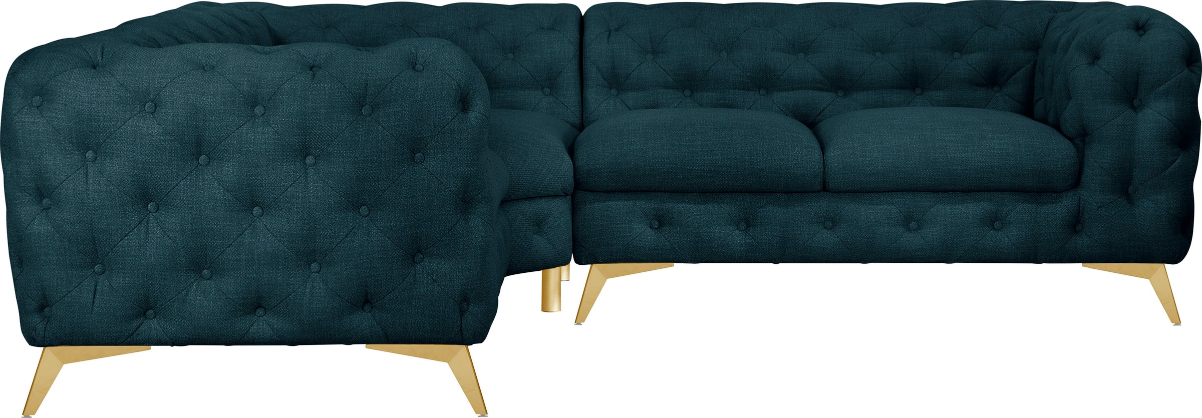 Leonique Chesterfield-Sofa »Ecksofa GLYNIS L-Form mit Wellenunterfederung, Maße B/T/H 264/264/75cm«, aufwändige Knopfheftung, moderne Chesterfield Optik, Fußfarbe wählbar