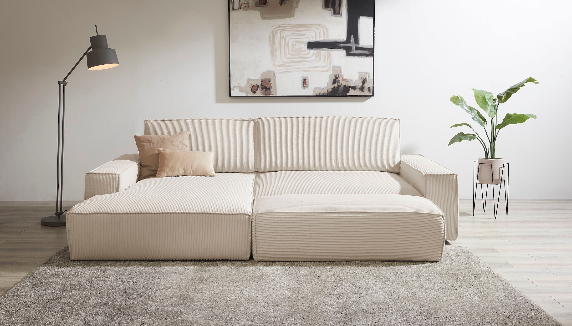 Home affaire Polsterecke »NEU: SHERWOOD XXL tief, L-Form mit Schlaffunktion, Big-Sofa mit Hocker«, (Set, 2 St.), stellbar zum Schlafsofa (Krokodilverbinder), Cord, Leinenoptik