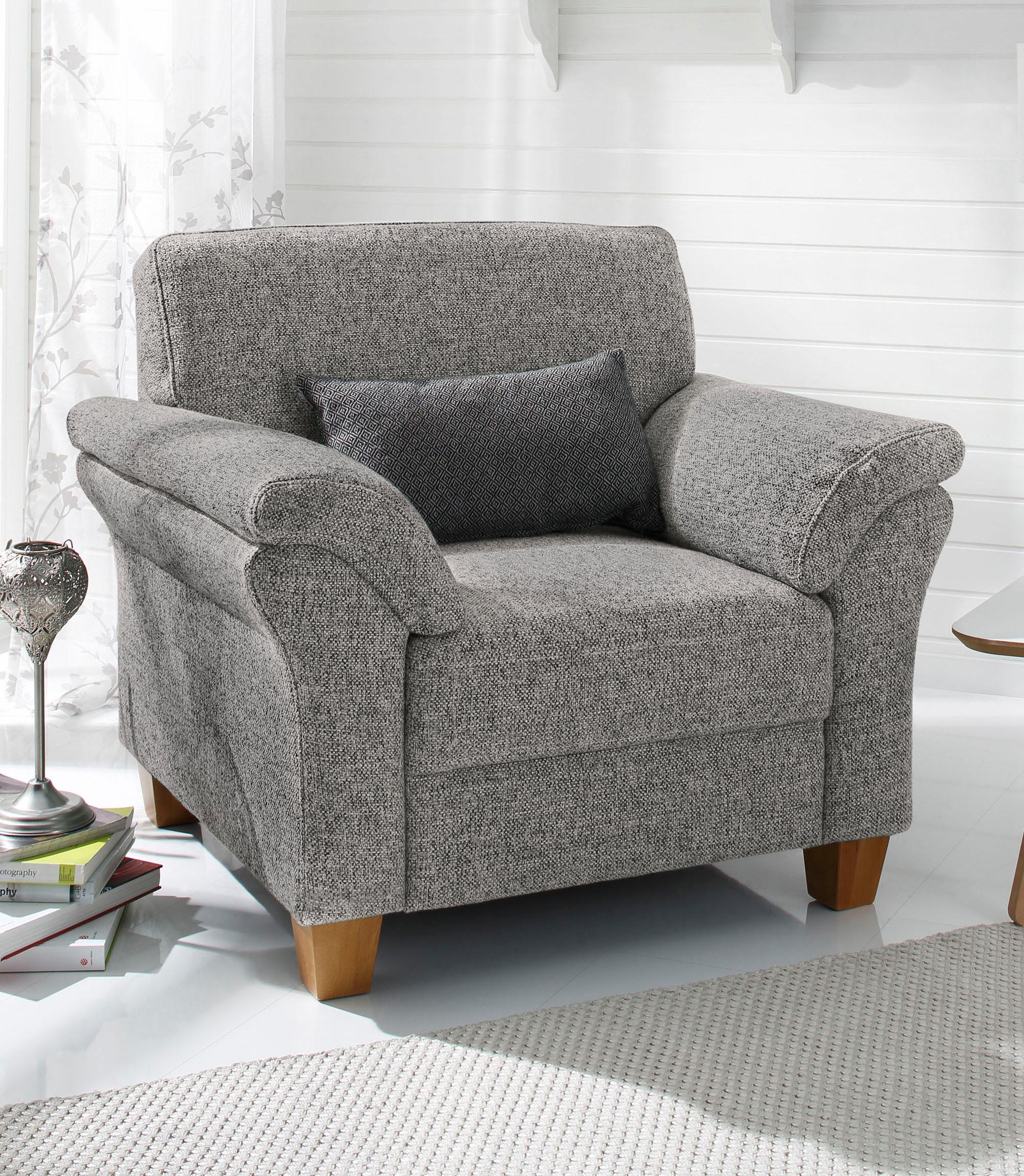 OTTO home Sessel "Borkum, B: 101 cm, Federkern-Polsterung, komfortable Sitzhöhe 46 cm" Frei im Raum stellbar, Massivholzfüße, wohnliches Design