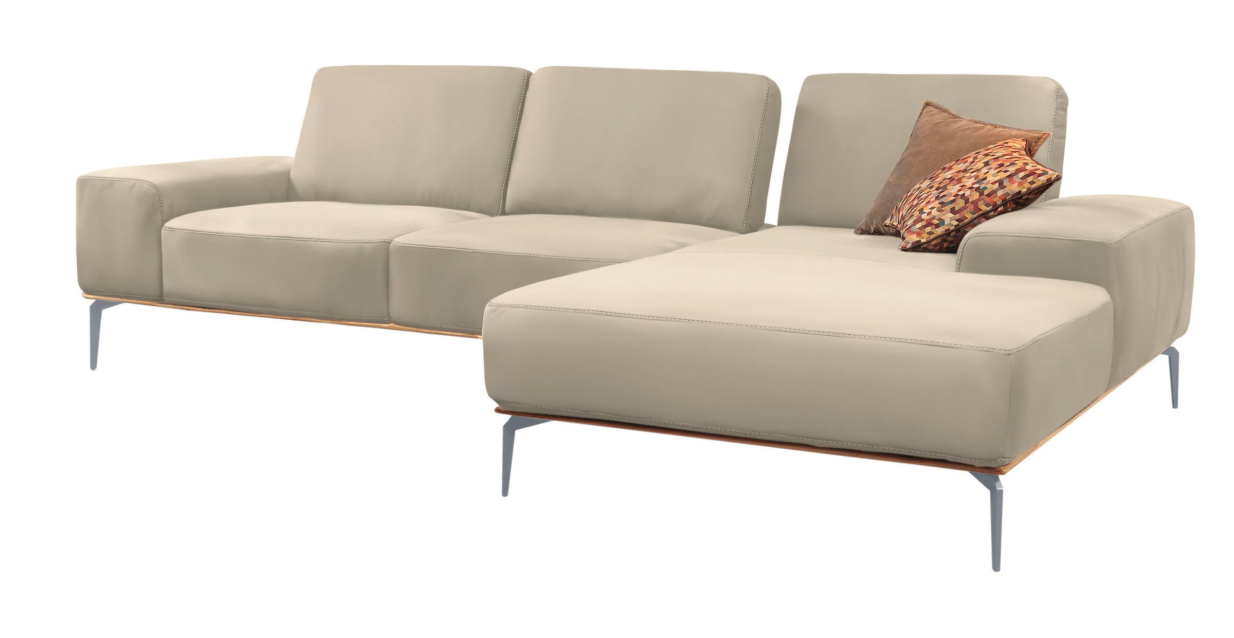 W.SCHILLIG Ecksofa »run, Designsofa mit tollem Sitzkomfort, bequem, L-Form«, mit elegantem Holzsockel, Füße in Silber matt, Breite 319 cm