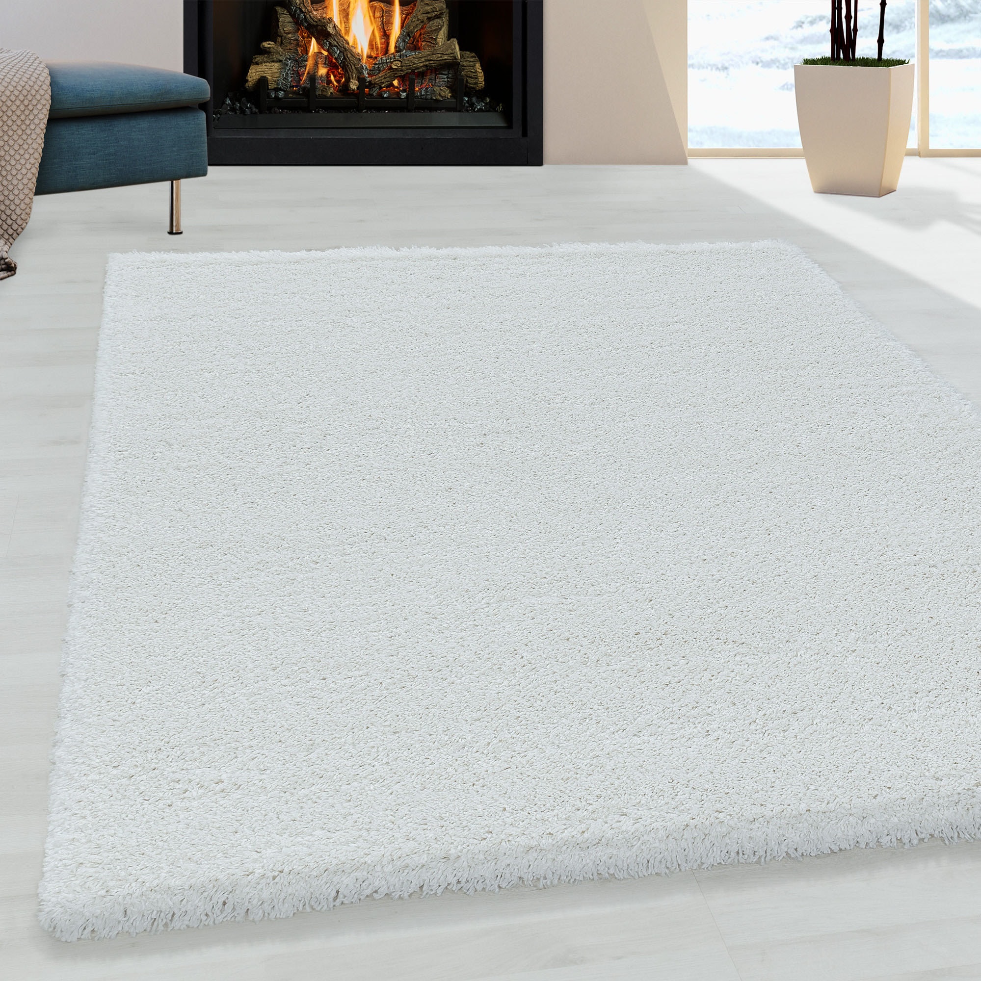 Hochflor-Teppich AYYILDIZ TEPPICHE "FLUFFY 3500", weiß, B:80cm H:50mm L:250cm, Polypropylen (PP), Teppiche, Langflor, Shaggy, uni, robust, auch in rund erhältlich, Wohnzimmer