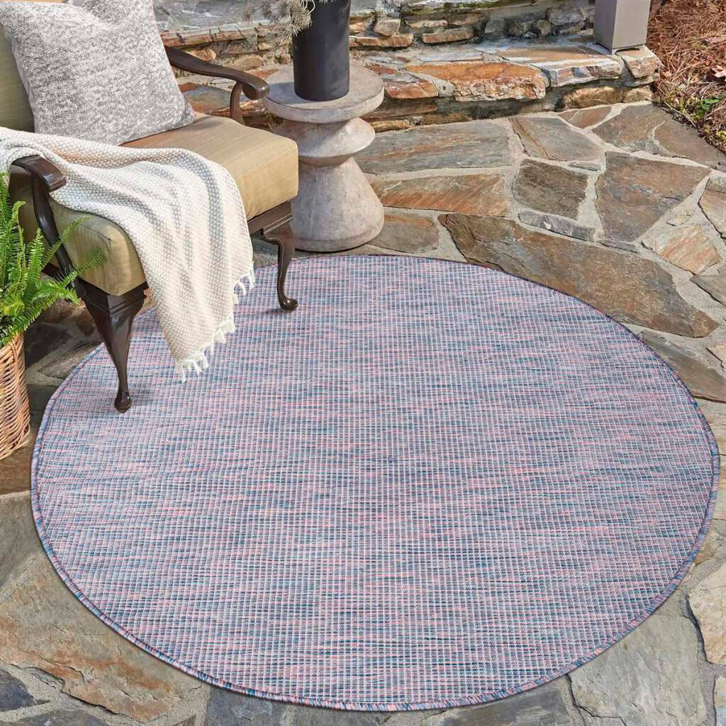 Carpet City Outdoorteppich »PALM2778«, rund, 5 mm Höhe, Wetterfest & UV-beständig, für Balkon, Terrasse, Küche, flach gewebt