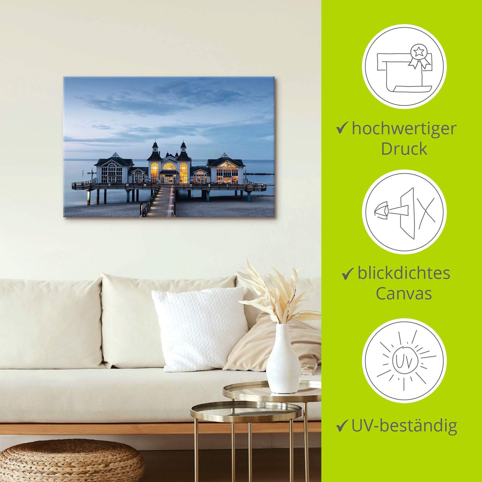 Artland Wandbild »Seebrücke Sellin«, Gebäude, (1 St.), als Alubild, Outdoorbild, Leinwandbild in verschied. Größen
