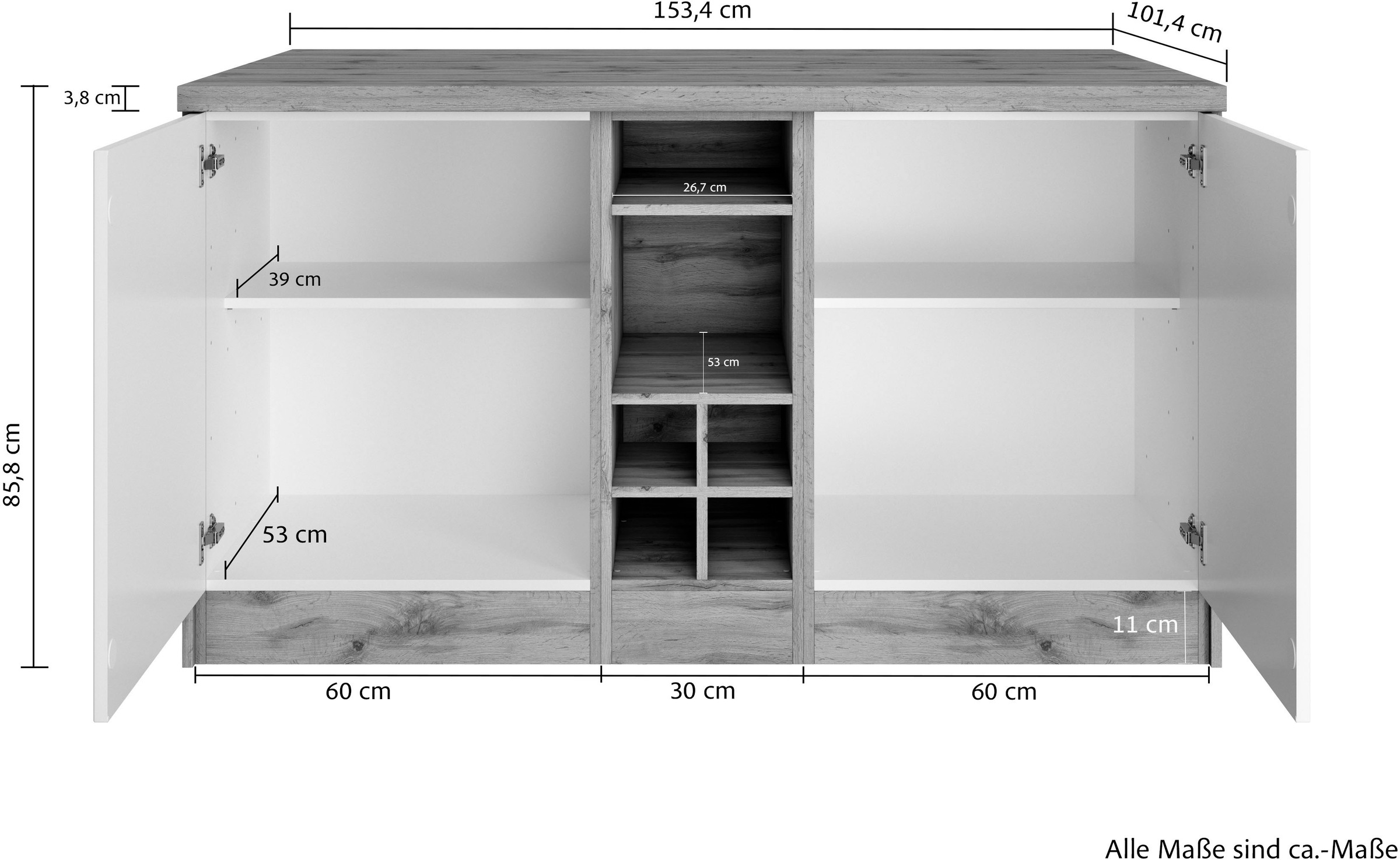 KOCHSTATION Kücheninsel »KS-Lana, Breite 153 cm«, MDF-Fronten, Arbeitsplatte 38mm stark