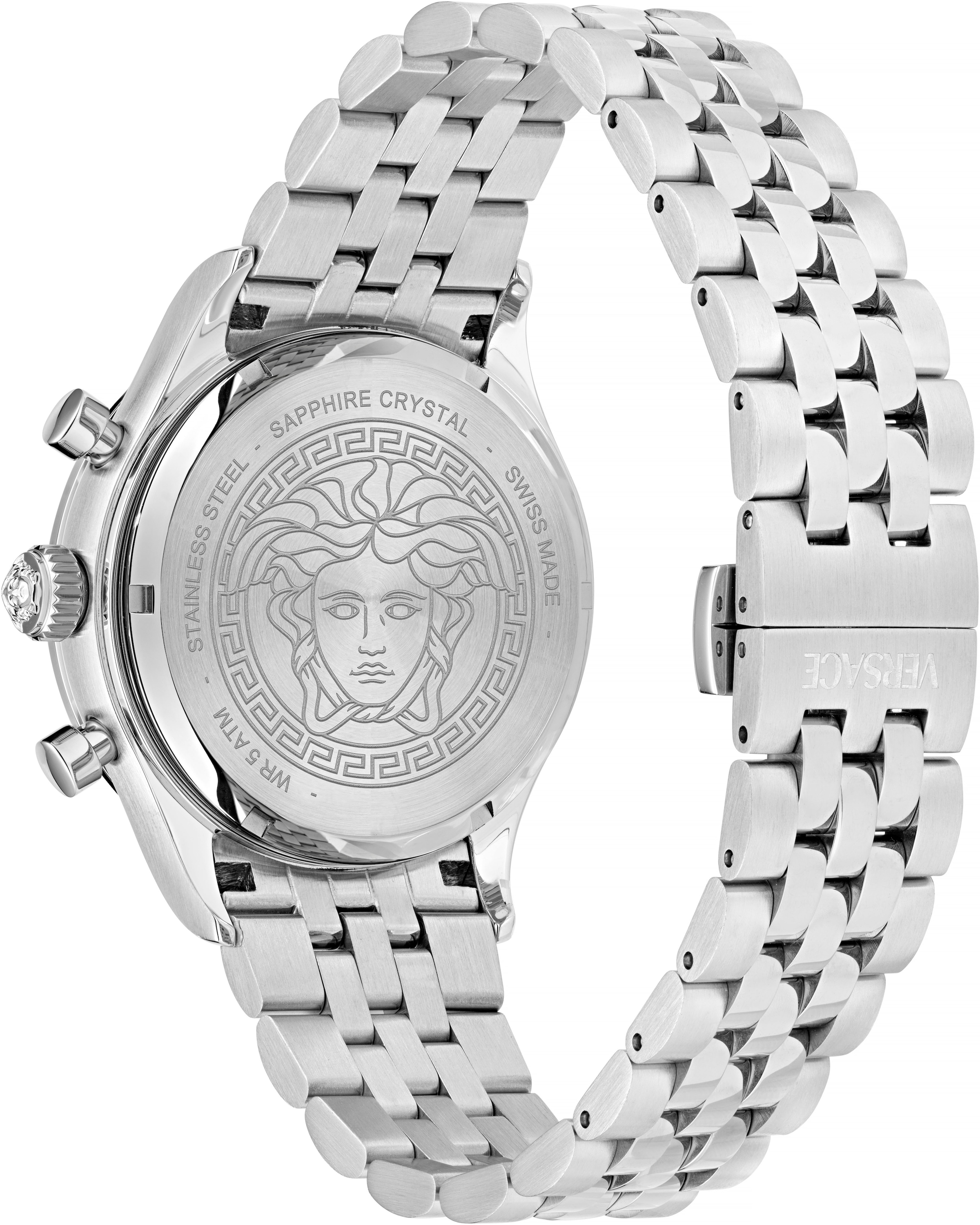 Versace Chronograph »HELLENYIUM CHRONO PETITE«, Quarzuhr, Armbanduhr, Herrenuhr,Swiss Made,Edelstahlband,Stoppfunktion