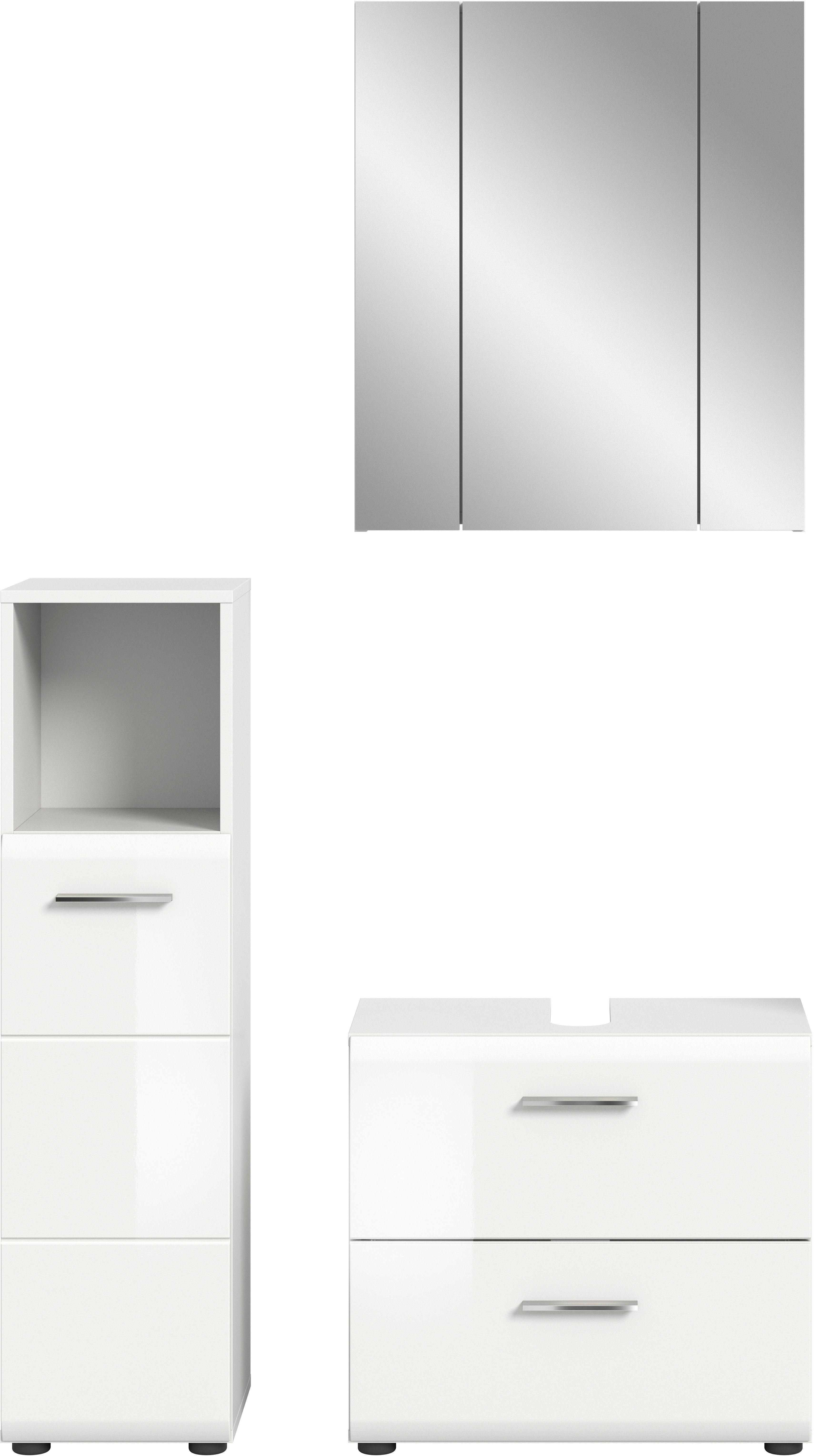 welltime Badmöbel-Set "FLORENZ, 3-teilige Badkombination, hochwertige MDF-Front" best. aus: Midischrank hoch, Waschbeckenunterschrank, Spiegelschrank