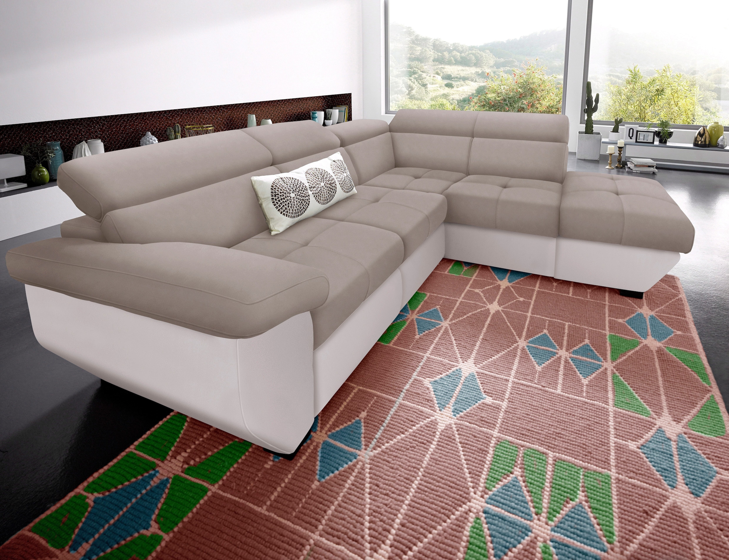 COTTA Ecksofa "Speedway L-Form, B: 262cm, moderne Couch, bequeme Wellenunterfederung," Kopfteilverstellung, optional Schlaffunktion & Bettkasten