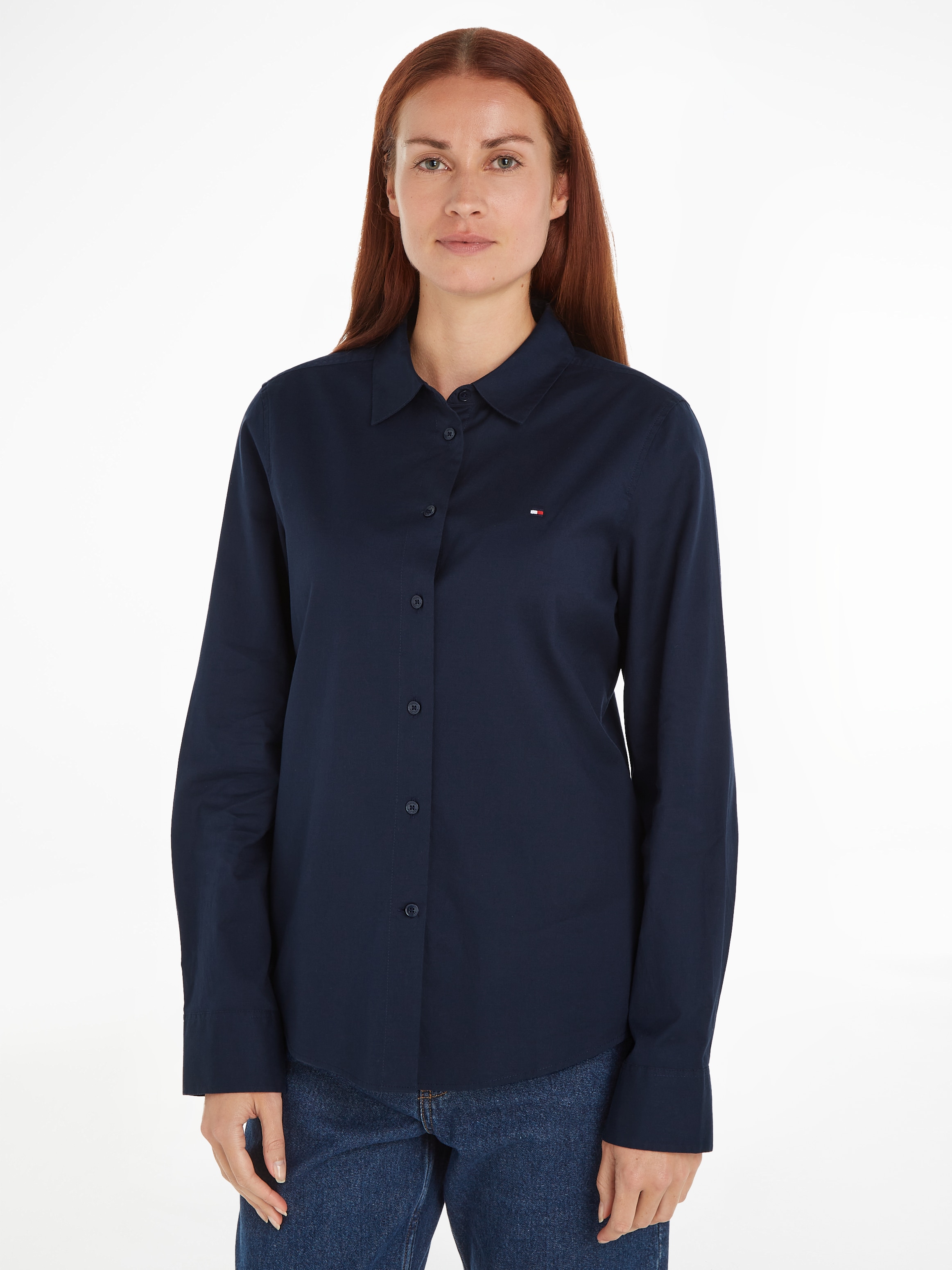 Tommy Hilfiger Hemdbluse "STRETCH OXFORD REGULAR SHIRT", mit Logostickerei