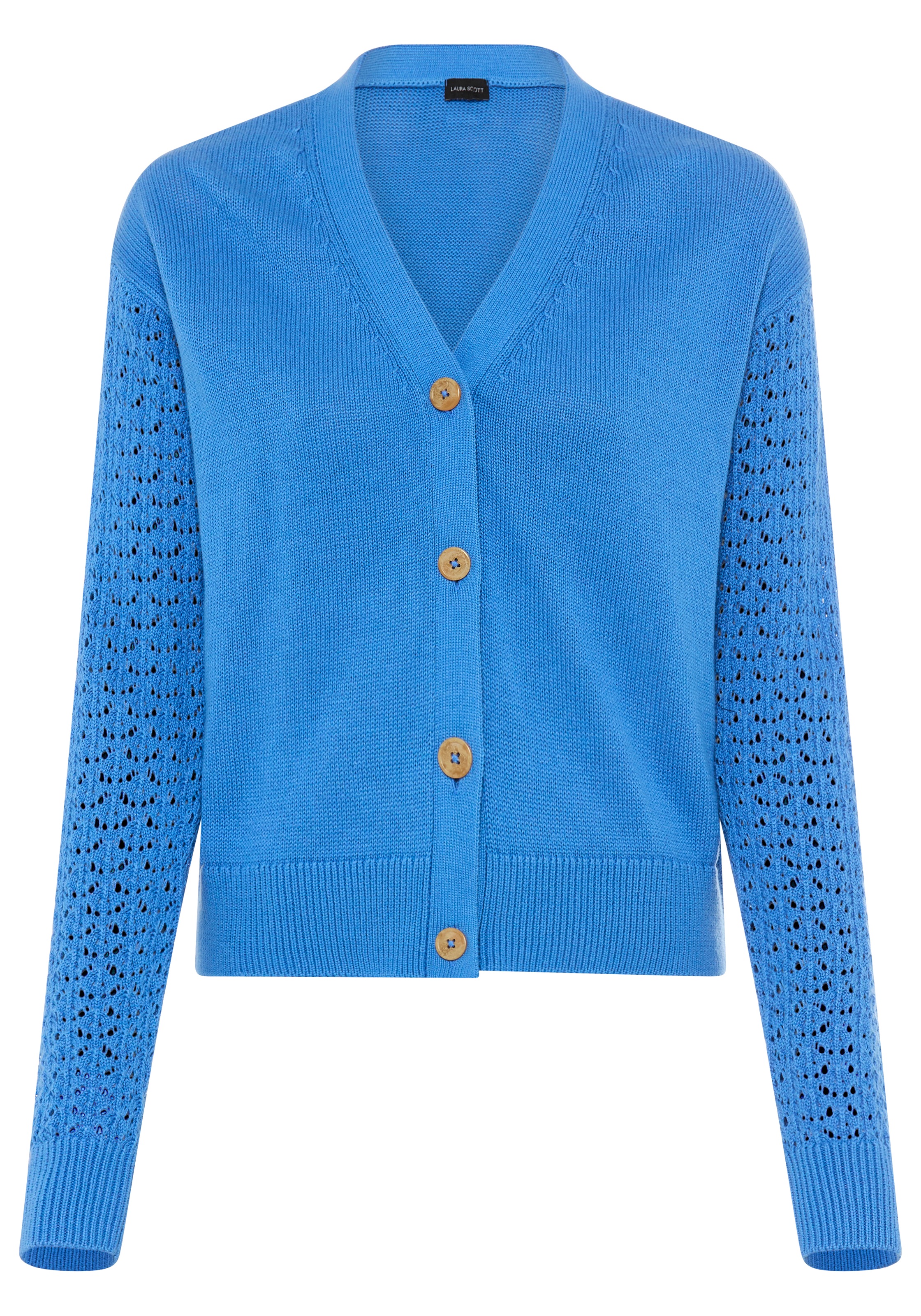 Laura Scott Strickjacke mit femininen Ajourärmeln und V-Ausschnitt