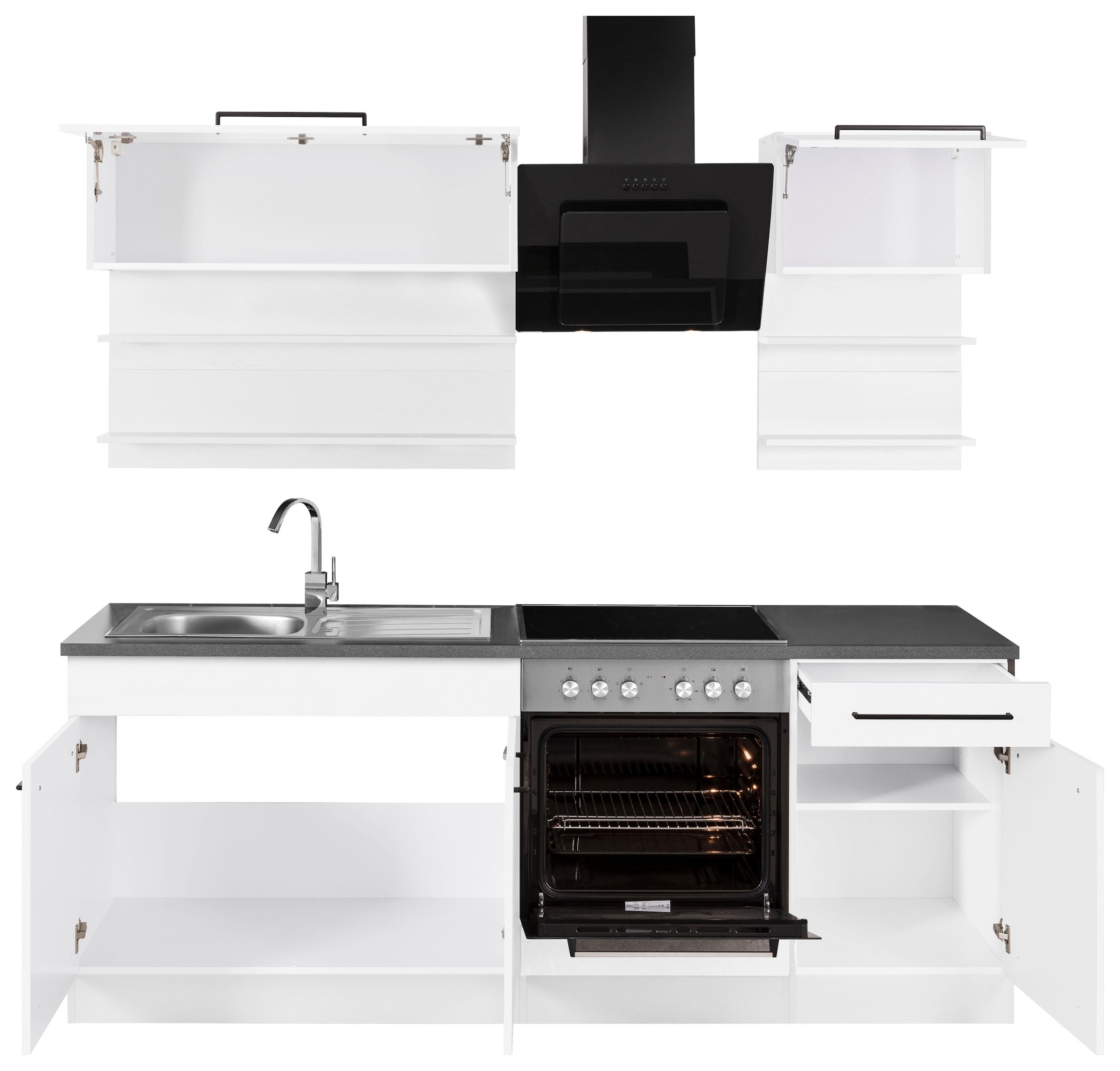 HELD MÖBEL Küchenzeile »Tulsa«, mit E-Geräten, Breite 210 cm, schwarze  Metallgriffe, MDF Fronten bestellen | BAUR