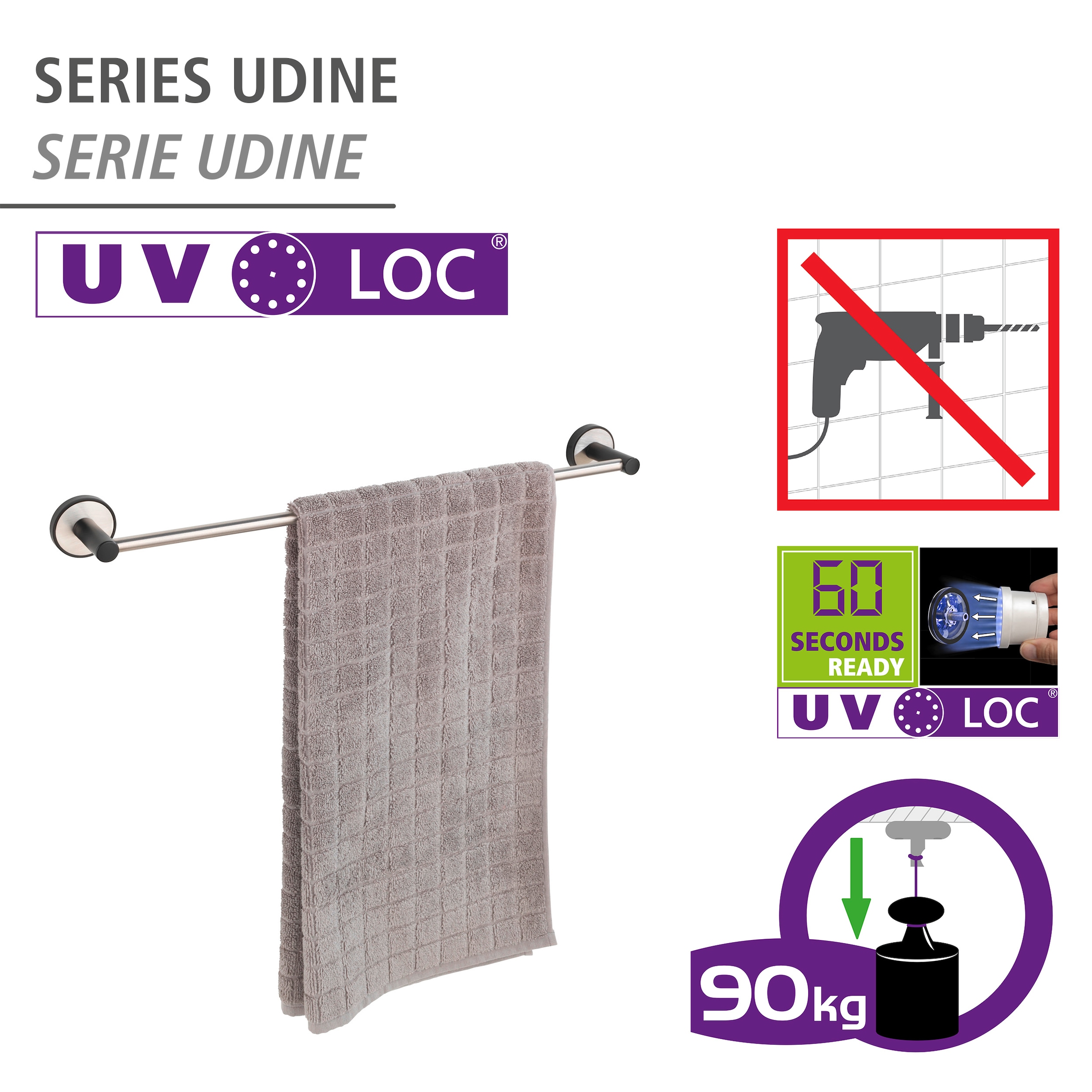 WENKO Handtuchstange »UV-Loc® Udine«, befestigen ohne Bohren