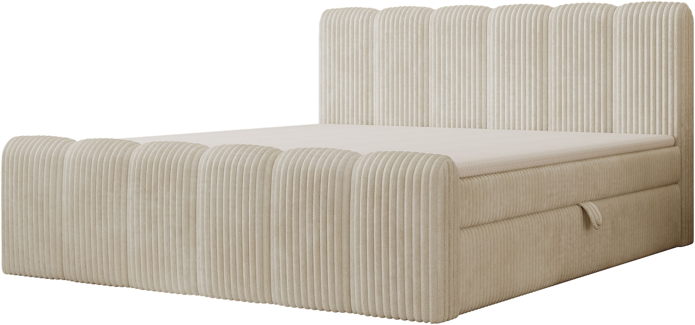 OTTO home Boxbett »SIVVA in der Breite 180cm, flauschiger Breitcord, Farbe: cream« inkl. Taschenfederkernmatratze (H3) & Topper (4cm) & Fußteil
