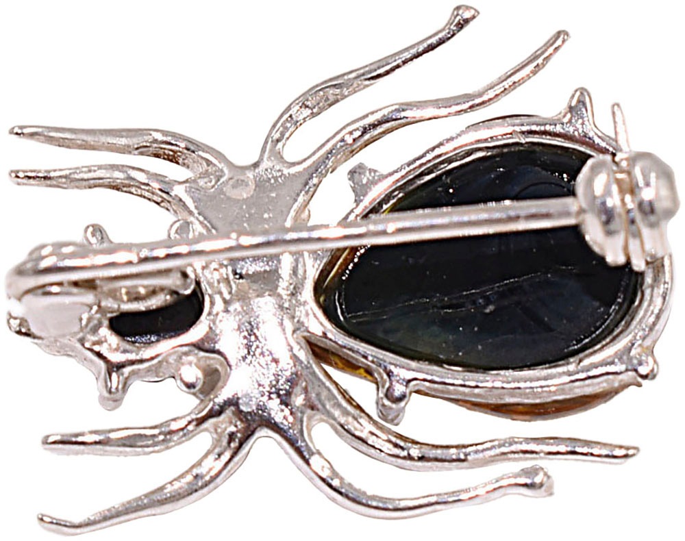 Firetti Brosche »Schmuck Geschenk Silber 925 Ansteckschmuck Spinne«, Made in Germany - mit Bernstein
