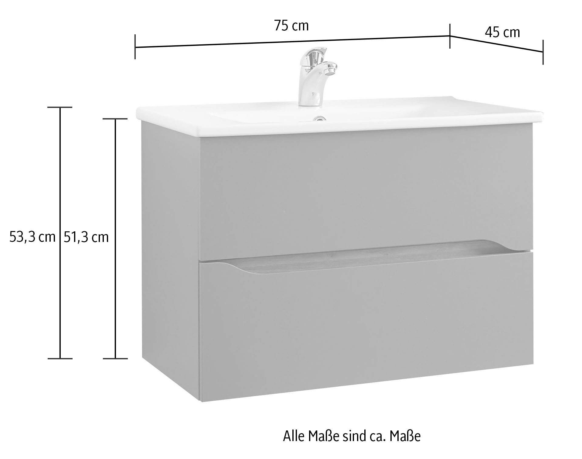 Saphir Badmöbel-Set »Quickset 3-teilig, Keramik-Waschtisch mit LED-Spiegel«, (5 St.), mit Midischrank, inkl. Türdämpfer, 2 Türen, 1 Nische, 2 Schubladen