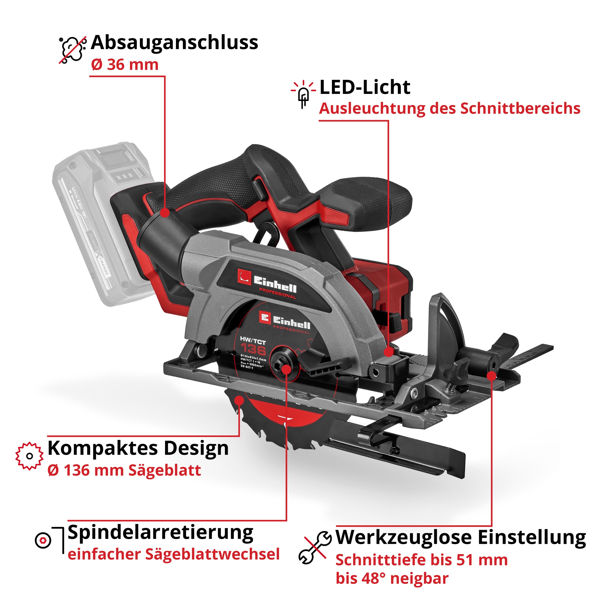 Einhell Akku-Handkreissäge »TP-CS 18/136-C Li BL - Solo, Professional Akku-Handkreissäge« ohne Akku und Ladegerät