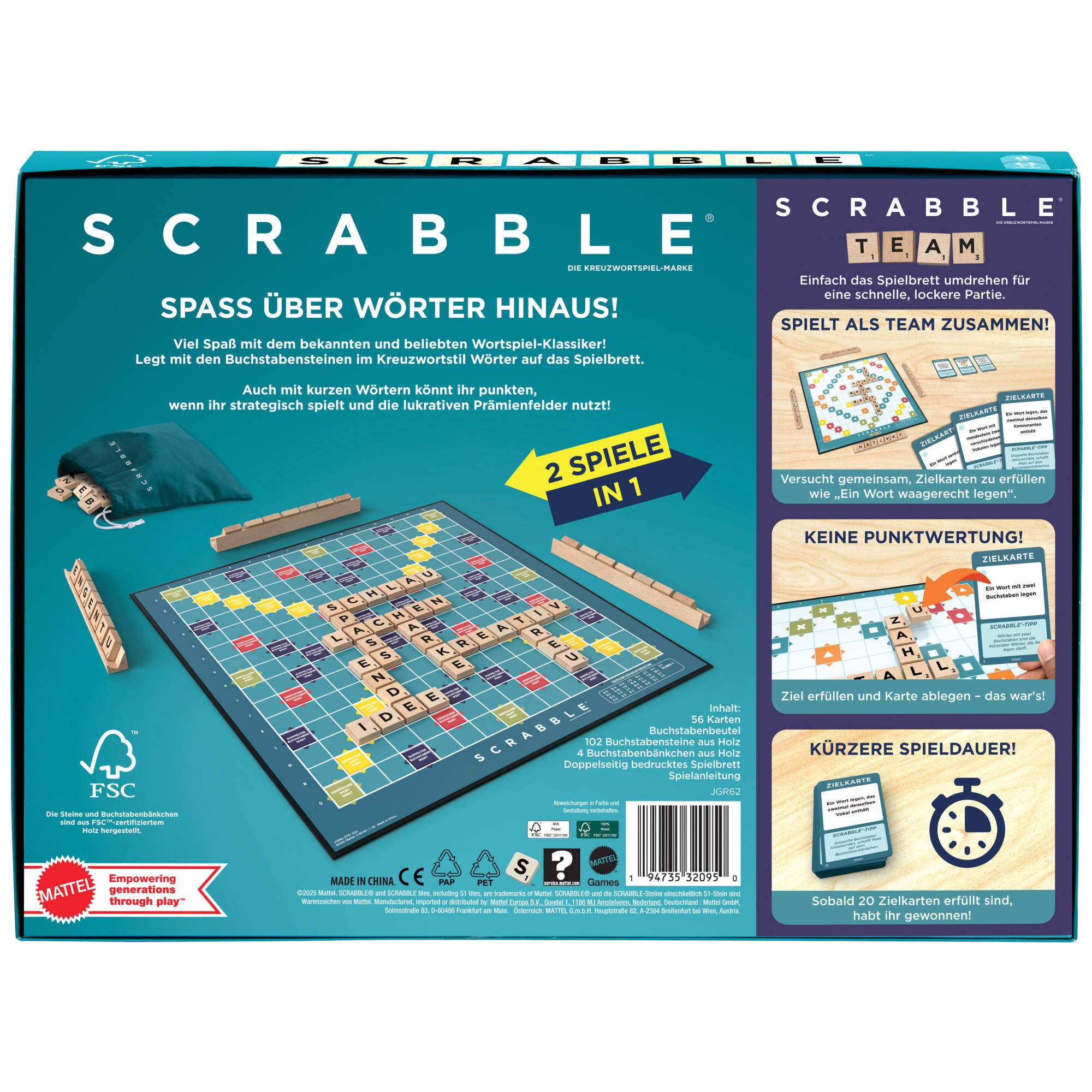 Mattel games Spiel »Scrabble Original Holz “2 in 1”«