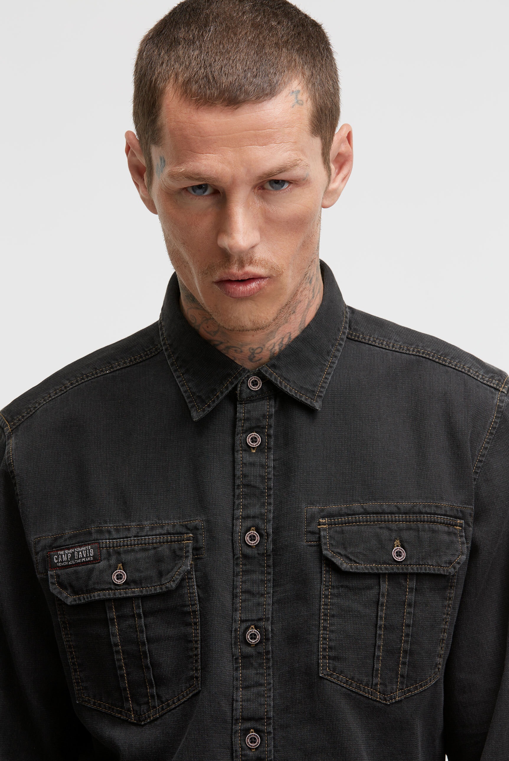 CAMP DAVID Langarmhemd mit Brusttaschen