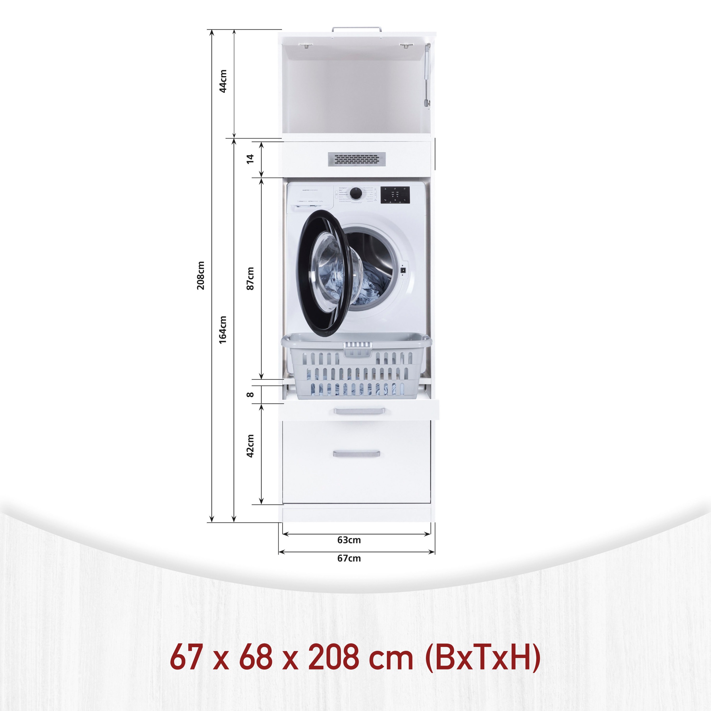 Inter Link Mehrzweckschrank »Norela, 2-tlg. Waschmaschinenumbauschrank, softclose, 67 x 68 x 208 cm« 1 Stk. tlg. Hauswirtschaftsraum, höhenverstellbare Füße, mit Ausziehbrett