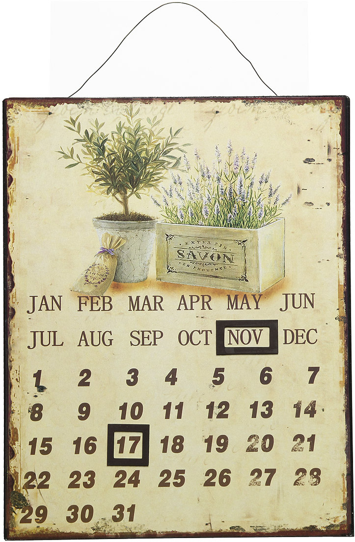 Ambiente Haus Bild "Metallbild Kalender - Lavendel 25x33cm" Blumen 1 Stk. tlg. Jahreskalender mit verstellbaren Magneten