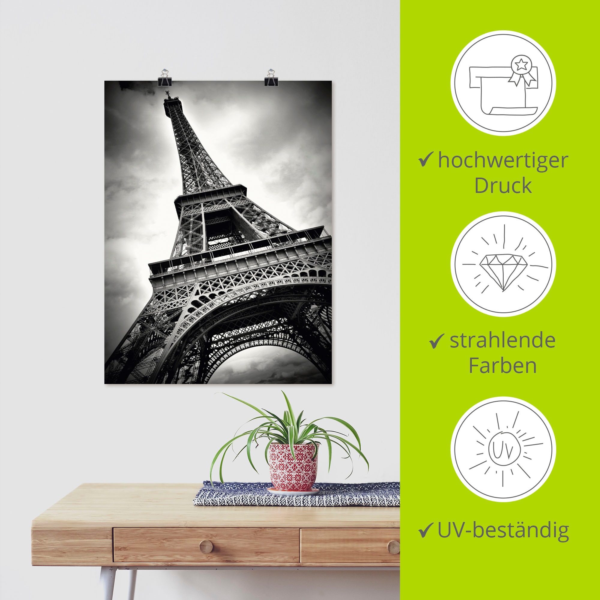 Artland Wandbild »Eiffelturm Paris«, Gebäude, (1 St.), als Leinwandbild, Poster in verschied. Größen