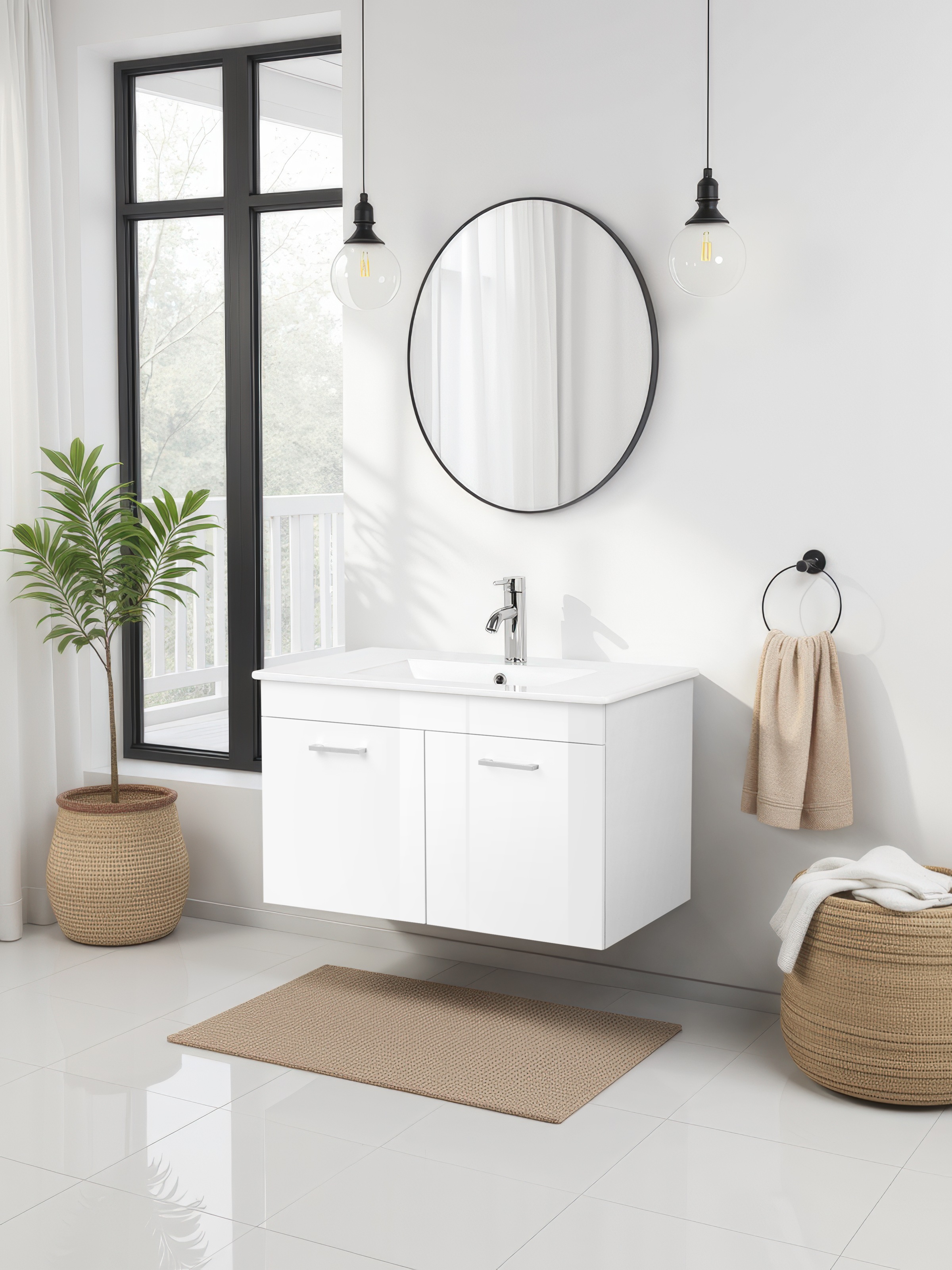 welltime Waschtisch "Florenz, Breite 60cm, 2 Tür, 2 Fächer, MDF-Front" Komp günstig online kaufen