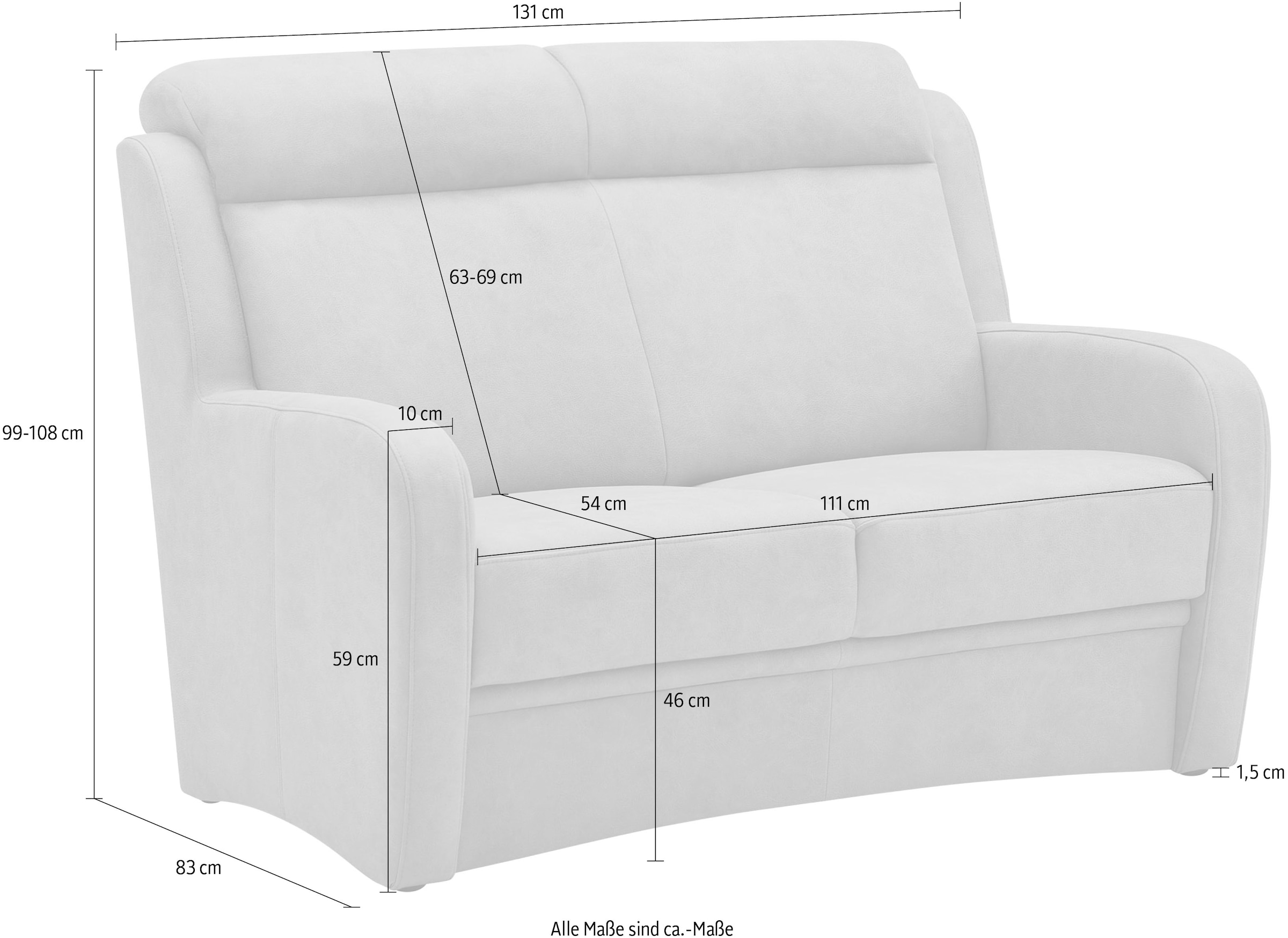 VILLA BECK 2-Sitzer »Varese«, (1 St.), inklusive Kopfteilverstellung, in Sitzhöhe 46 cm