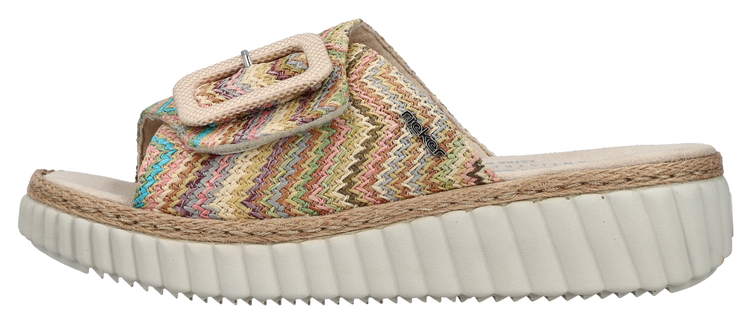 Rieker Keilpantolette, Sommerschuh, Strandschuh, Hausschuh mit praktischem Klettverschluss