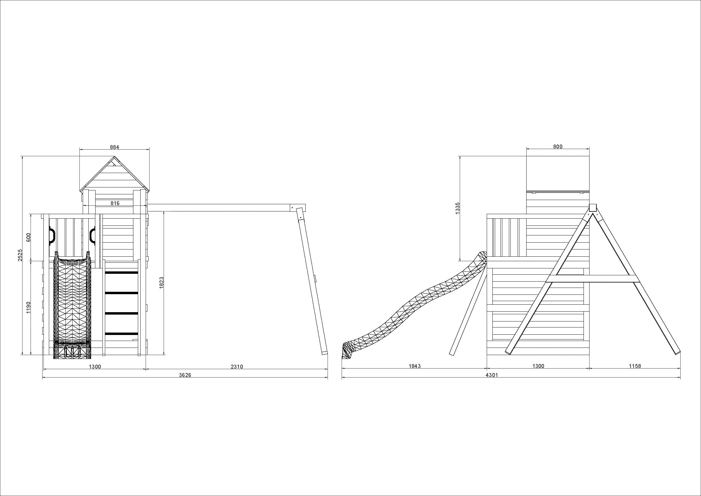 FUNGOO Spielturm »Jarcas4«, mit Schaukel & Rutsche, Kletterwand