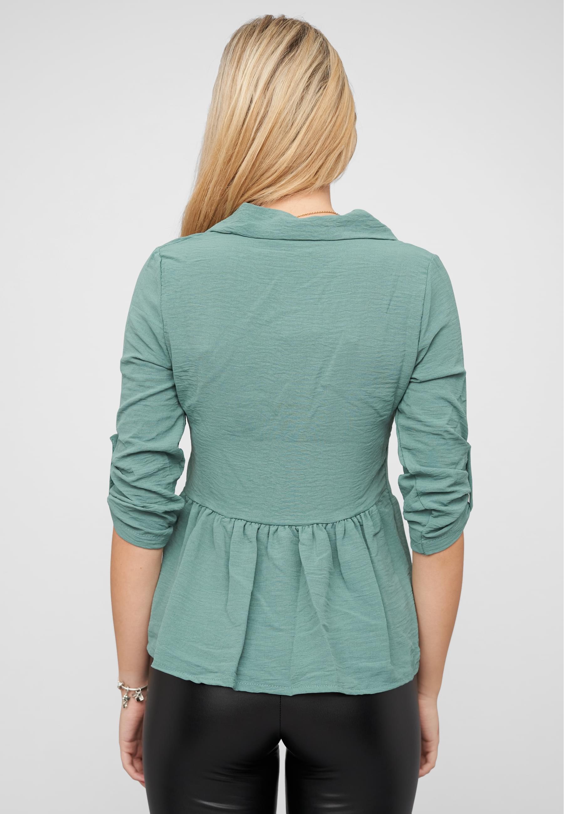 CLOUD 5IVE Langarmhemd »CLOUD 5IVE Turn-Up Schösschen Bluse mit Knopfleiste«