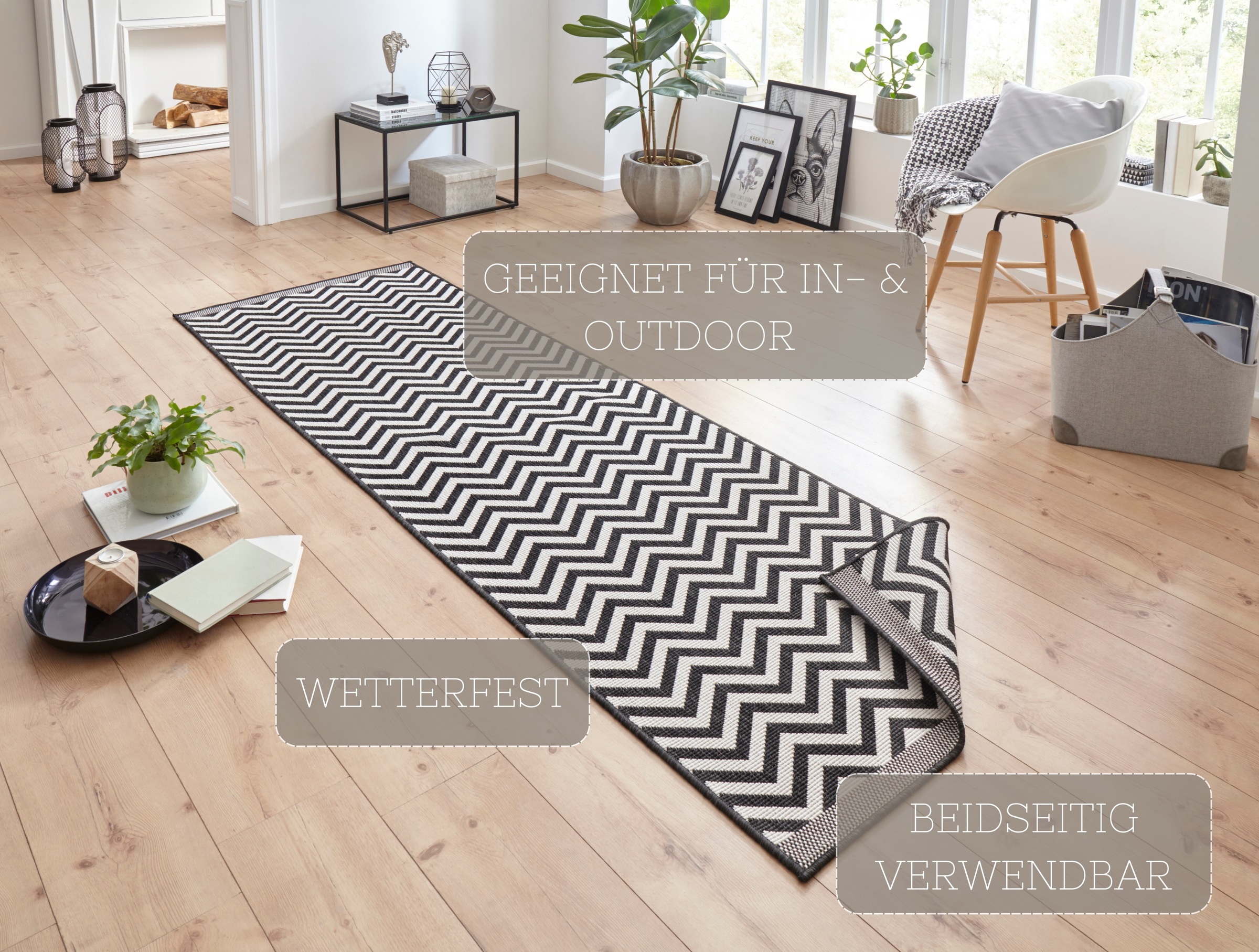 NORTHRUGS Teppich »Palma Wendeteppich«, rechteckig, 5 mm Höhe, In-& Outdoor, Wetterfest, Balkon, Läufer, Wohnzimmer, Wasserfest