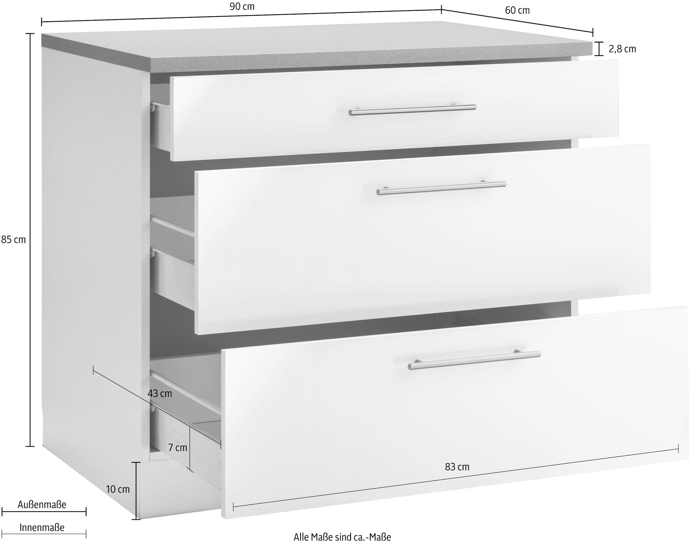 wiho Küchen Unterschrank »Cali«, 90 cm breit, mit 2 großen Auszügen