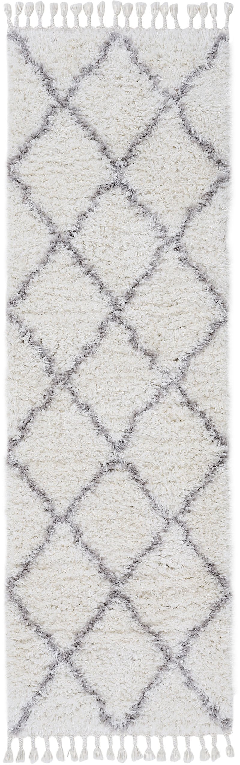 Hochflor-Teppich CARPETFINE "Eddy", weiß, B:75cm H:30mm L:200cm, Polyester, Teppiche, Fransenteppich, Shaggy, auch als Läufer und in quadratisch, mit Fransen, Wohnzimmer