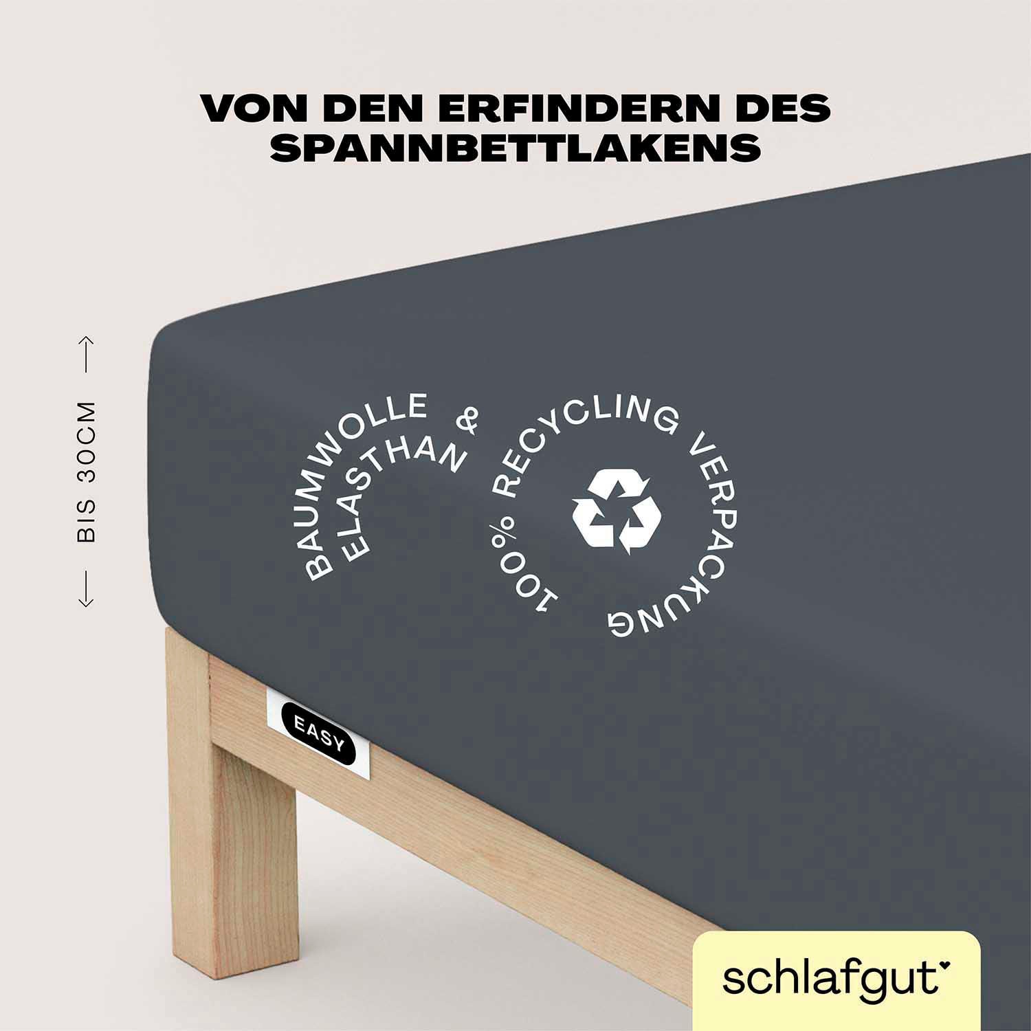Schlafgut Spannbettlaken "EASY JERSEY ELASTHAN Bettlaken, 170 g/m², 95% Baumwolle, 5% Elasthan" Spannbettlaken bis 30 cm Höhe, bügelfrei, pflegeleicht, perfekter Sitz