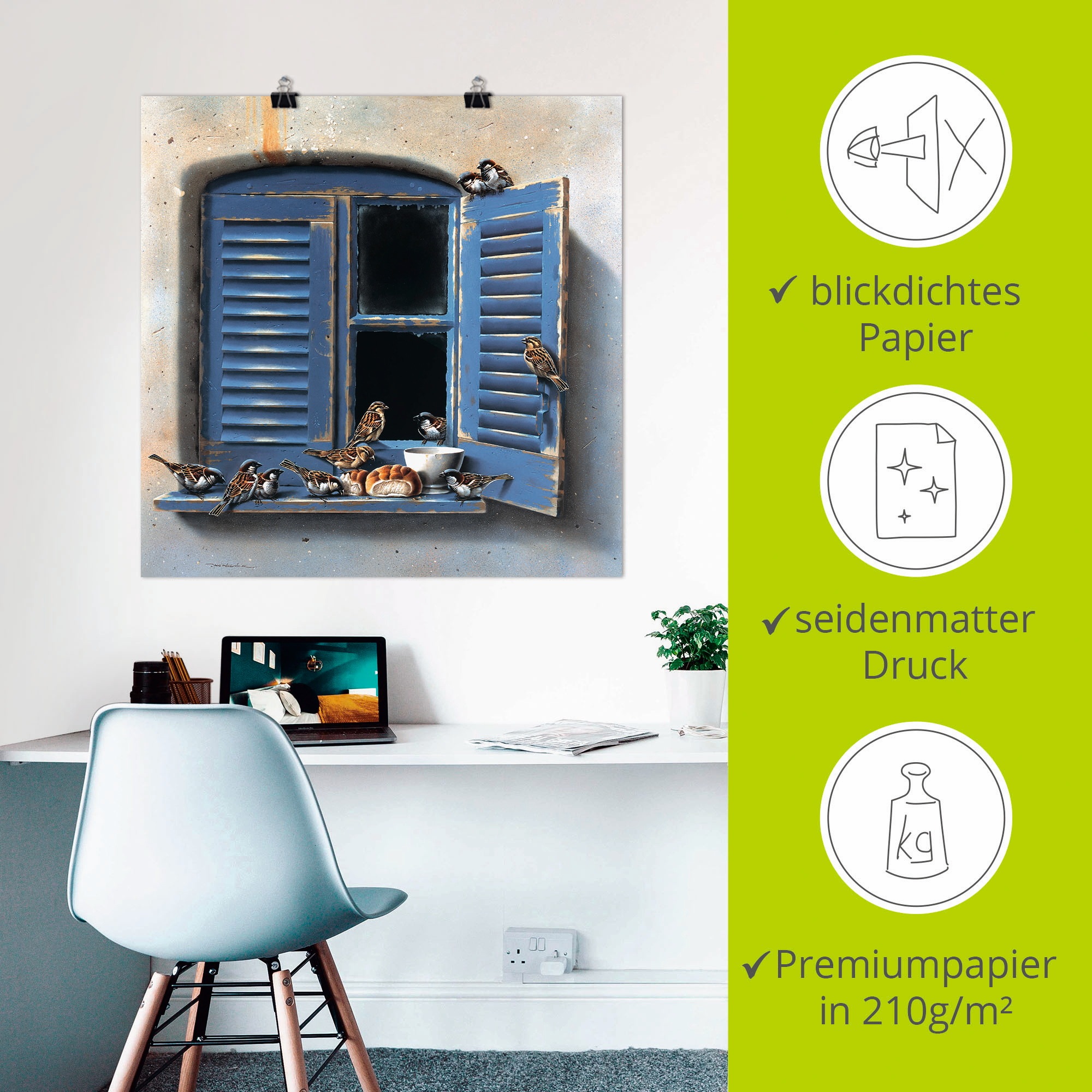 Artland Wandbild »Vogelbesuch II«, Fenster & Türen, (1 St.), als Leinwandbild, Poster in verschied. Größen