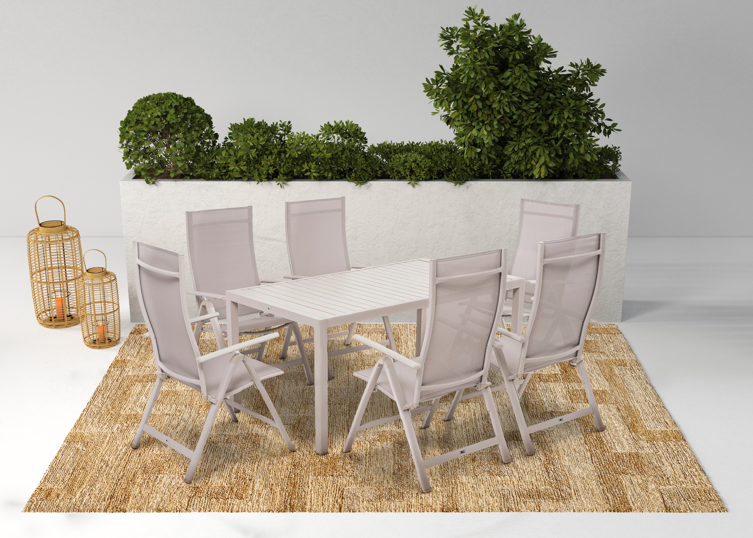 Garten-Essgruppe »Messina«, (Set, 7 tlg., 6x Sessel, 1x Tisch 160x90x74 cm, Aluminium,...