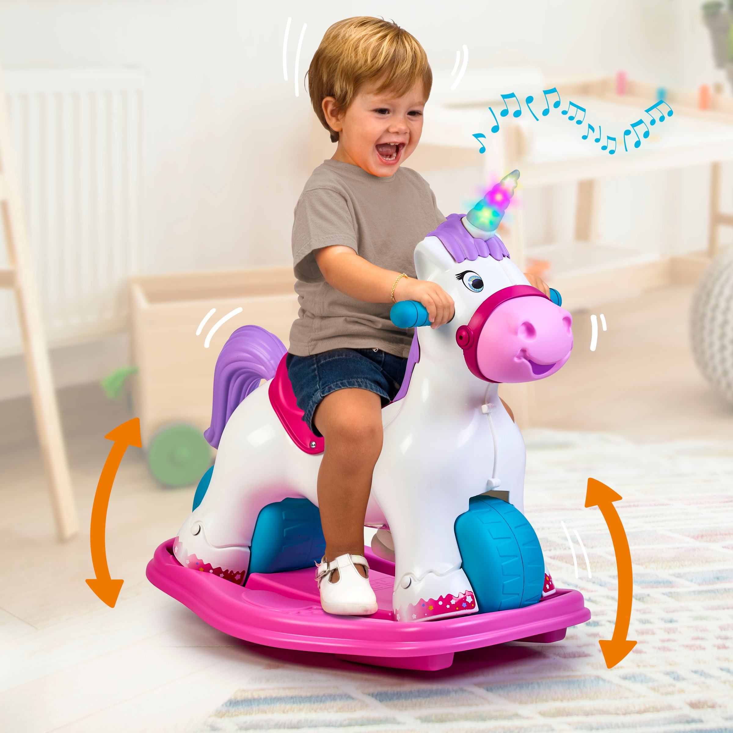 Feber® Schaukeltier »Feber Baby Unicorn 2in1«, mit Licht- und Soundeffekt; Made in Europe