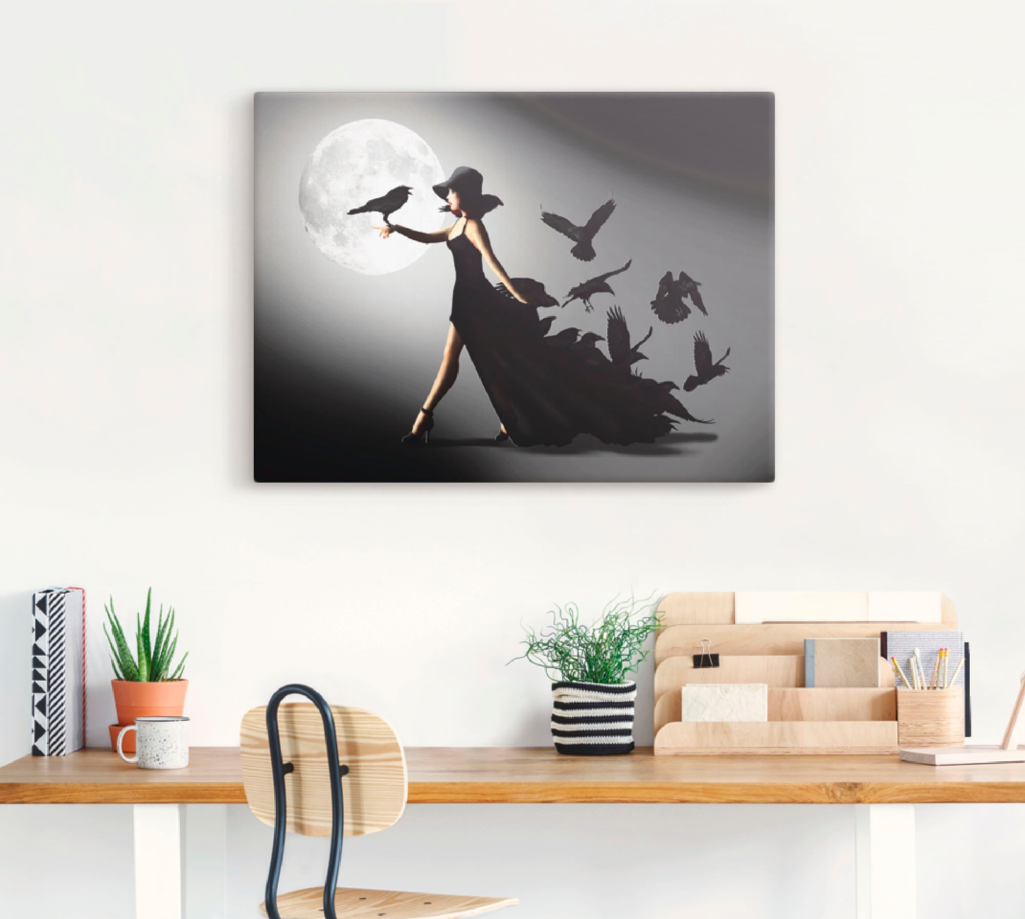 Artland Wandbild »Die Frau mit den Raben«, Animal Fantasy, (1 St.), als Alubild, Outdoorbild, Leinwandbild, Poster, Wandaufkleber