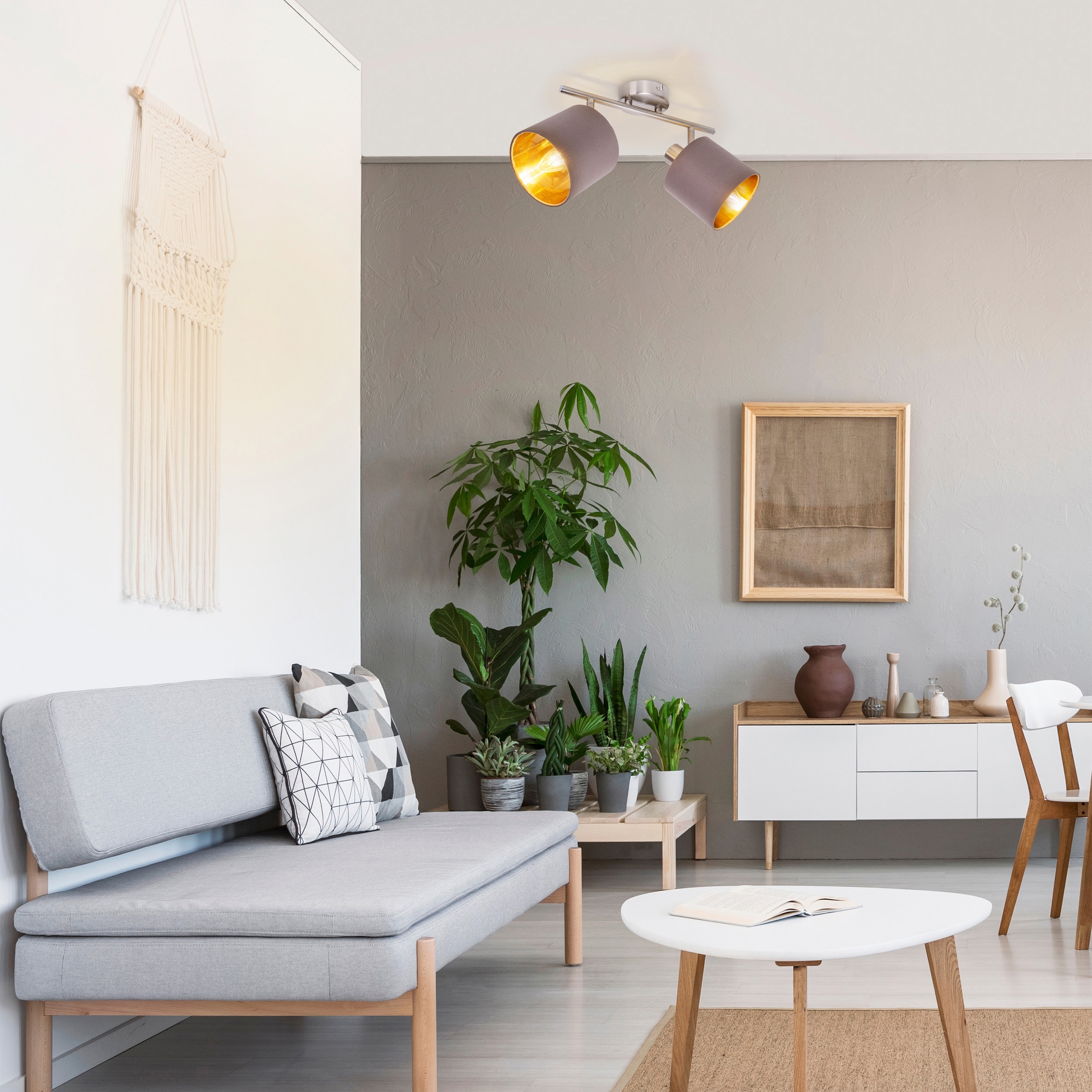 näve Deckenleuchte »Maron«, 2 flammig, Leuchtmittel E14 | ohne Leuchtmittel, 2er Deckenleuchte, Wandleuchte, Spot, 2xE14 max. 40W, Metall/Textil