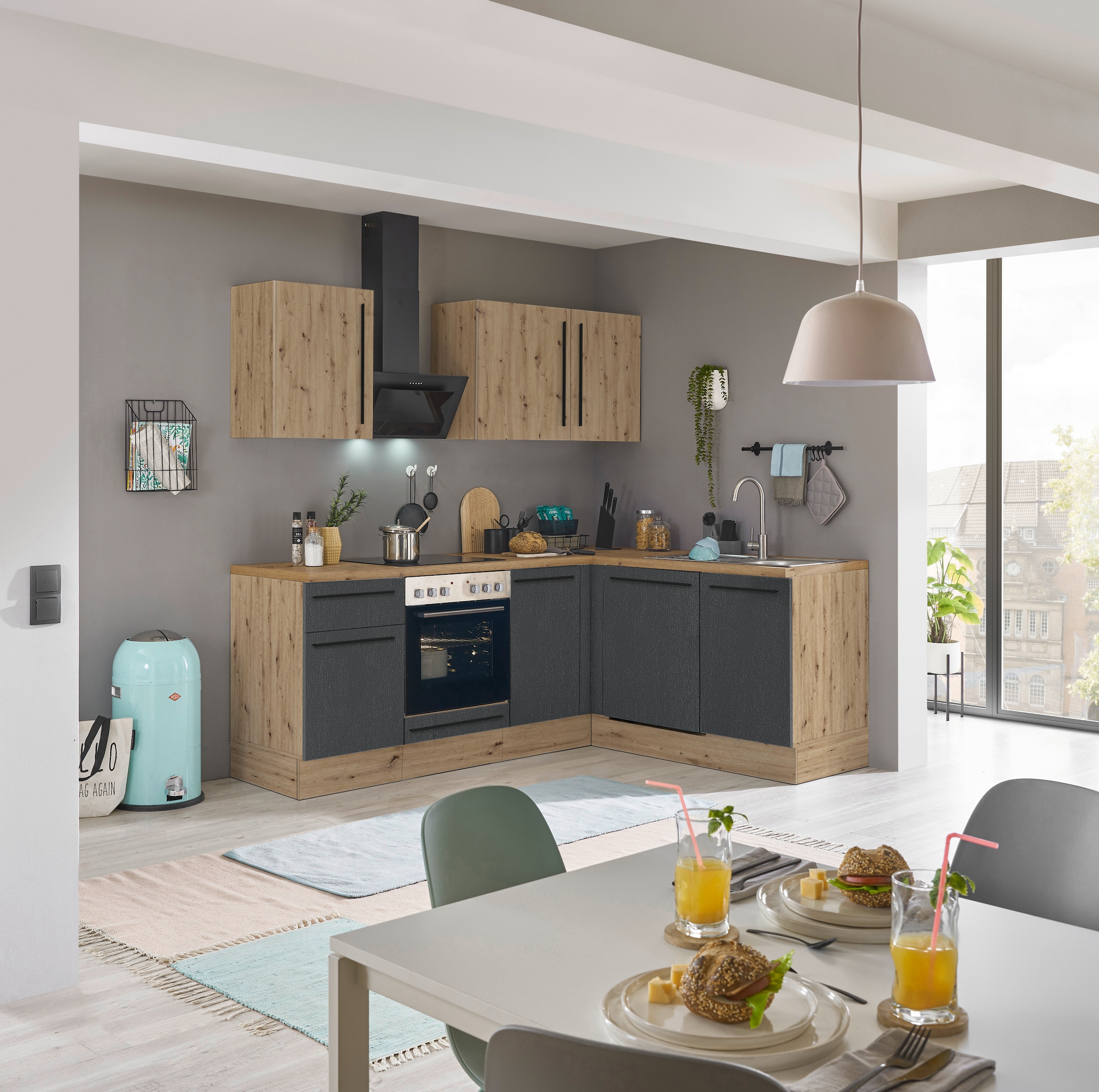 KOCHSTATION Winkelküche »Florida, Stellbreite 220x175 cm« wahlweise mit E-Geräten, mit Softclose für Türen und Schubkästen