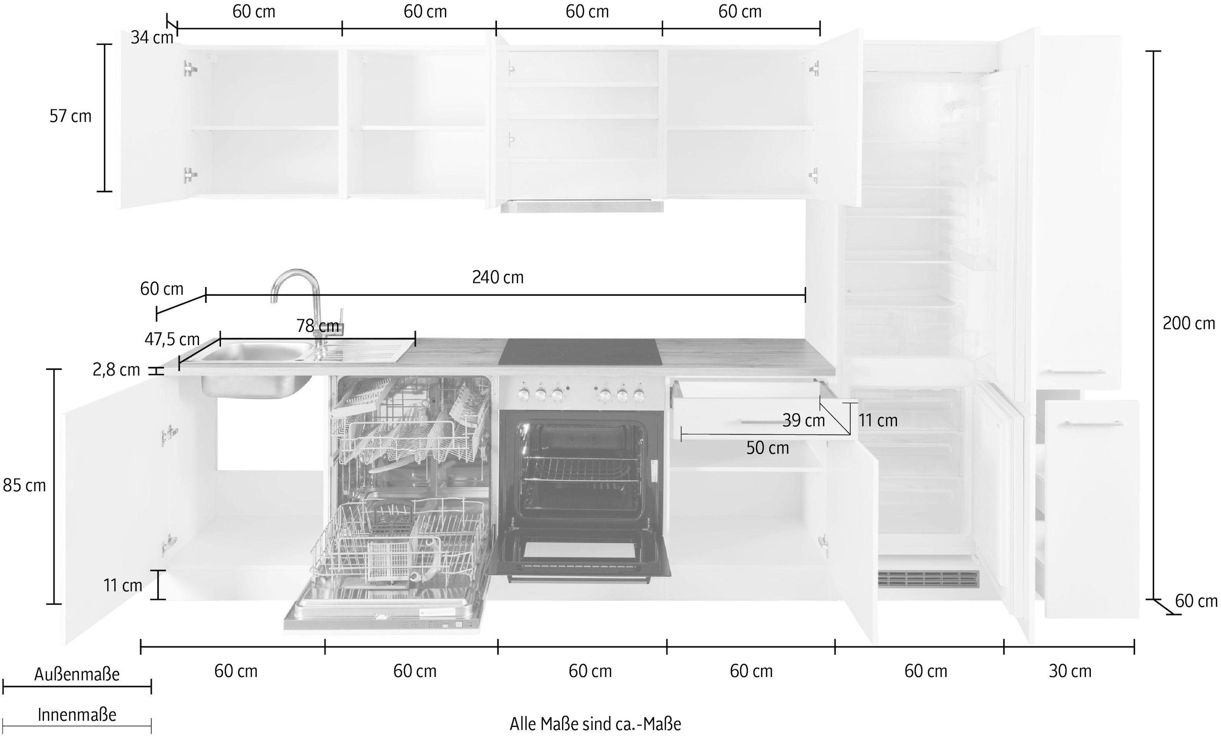 KOCHSTATION Küchenzeile »KS-Kehl«, mit E-Geräten, 330cm, inkl. Kühl/Gefrierkombination und Geschirrspüler