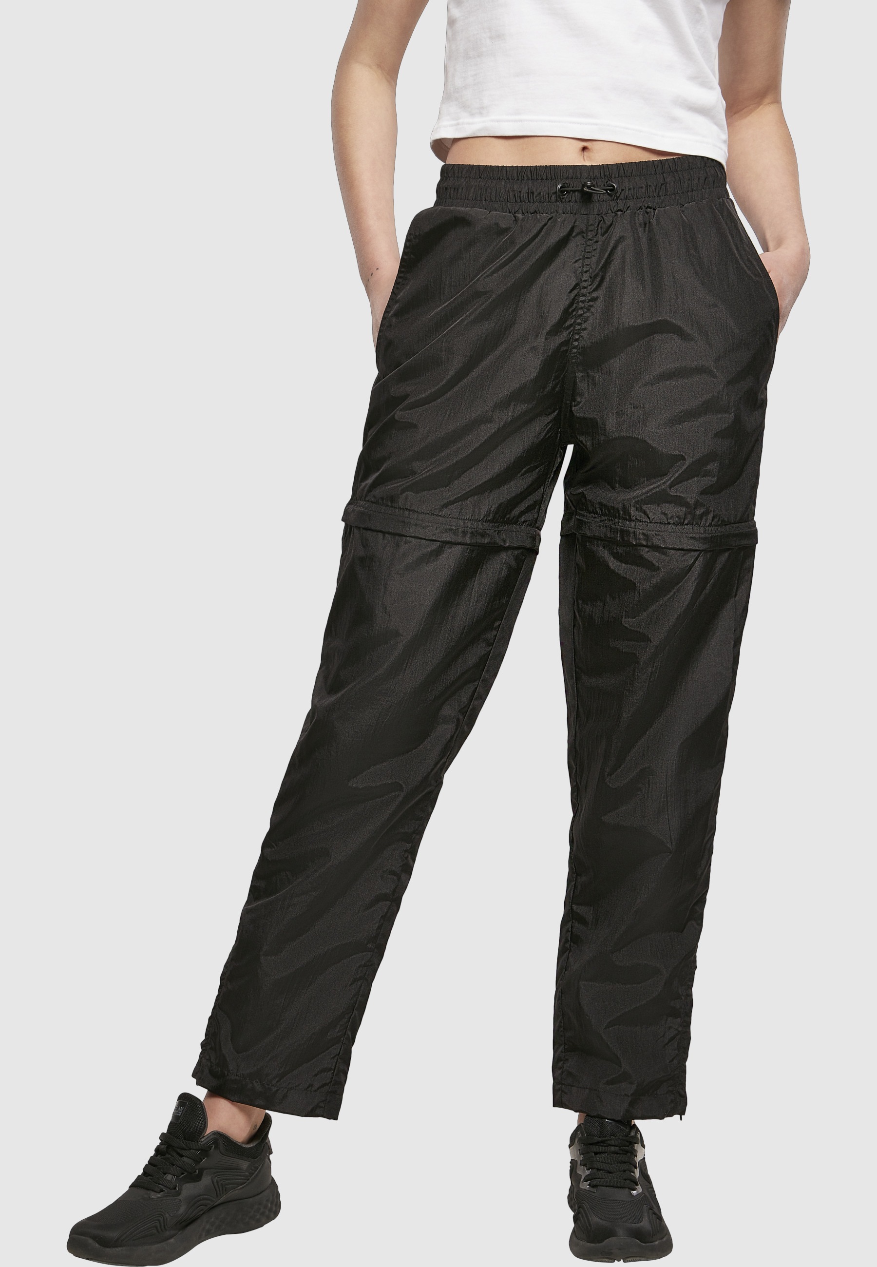 URBAN CLASSICS Stoffhose »Urban Classics Damen Ladies Shiny Crinkle Nylon Zip Pants«