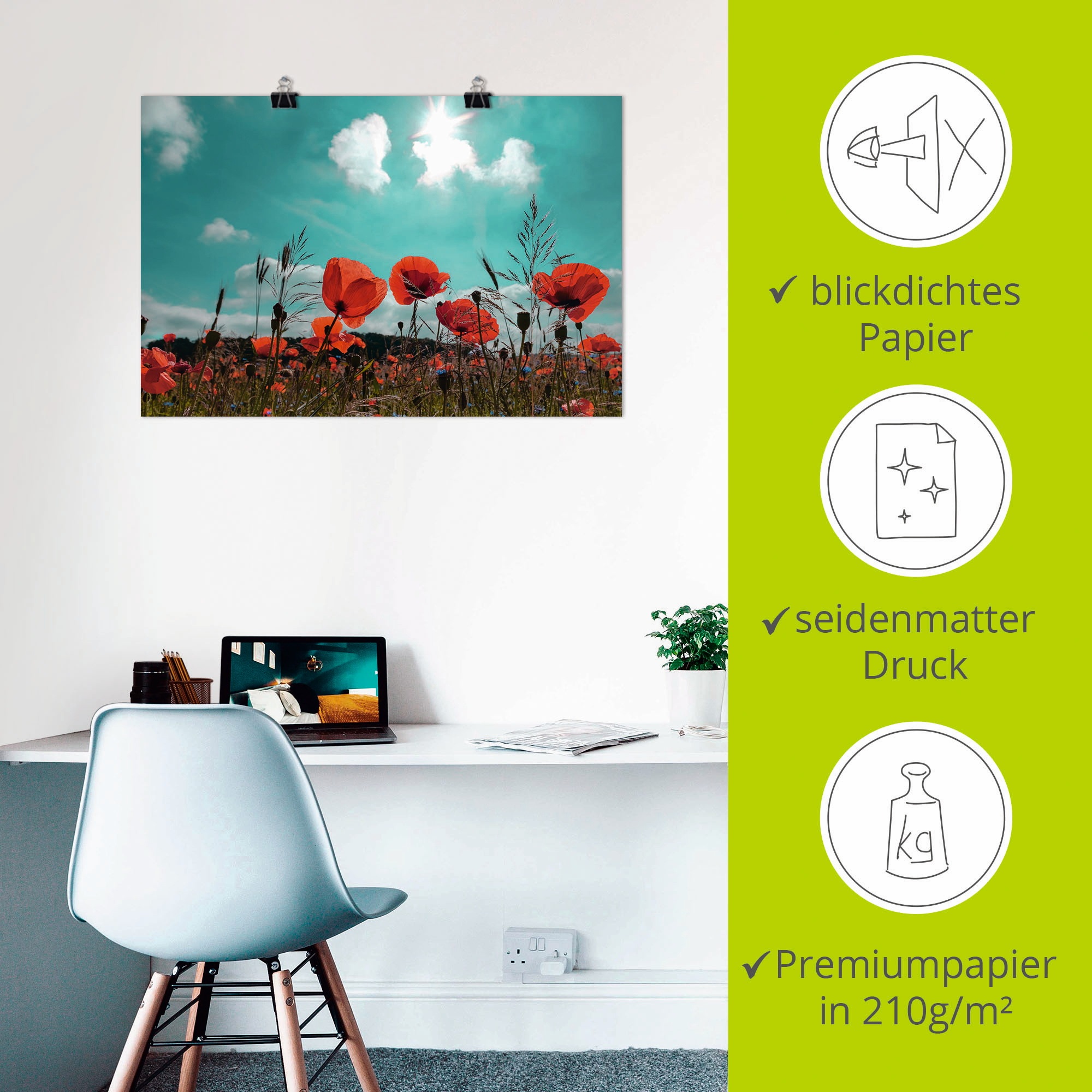 Artland Poster »Mohnblumenfeld im Frühling«, Blumen, (1 St.), als Alubild, Leinwandbild, Wandaufkleber oder Poster in versch. Größen